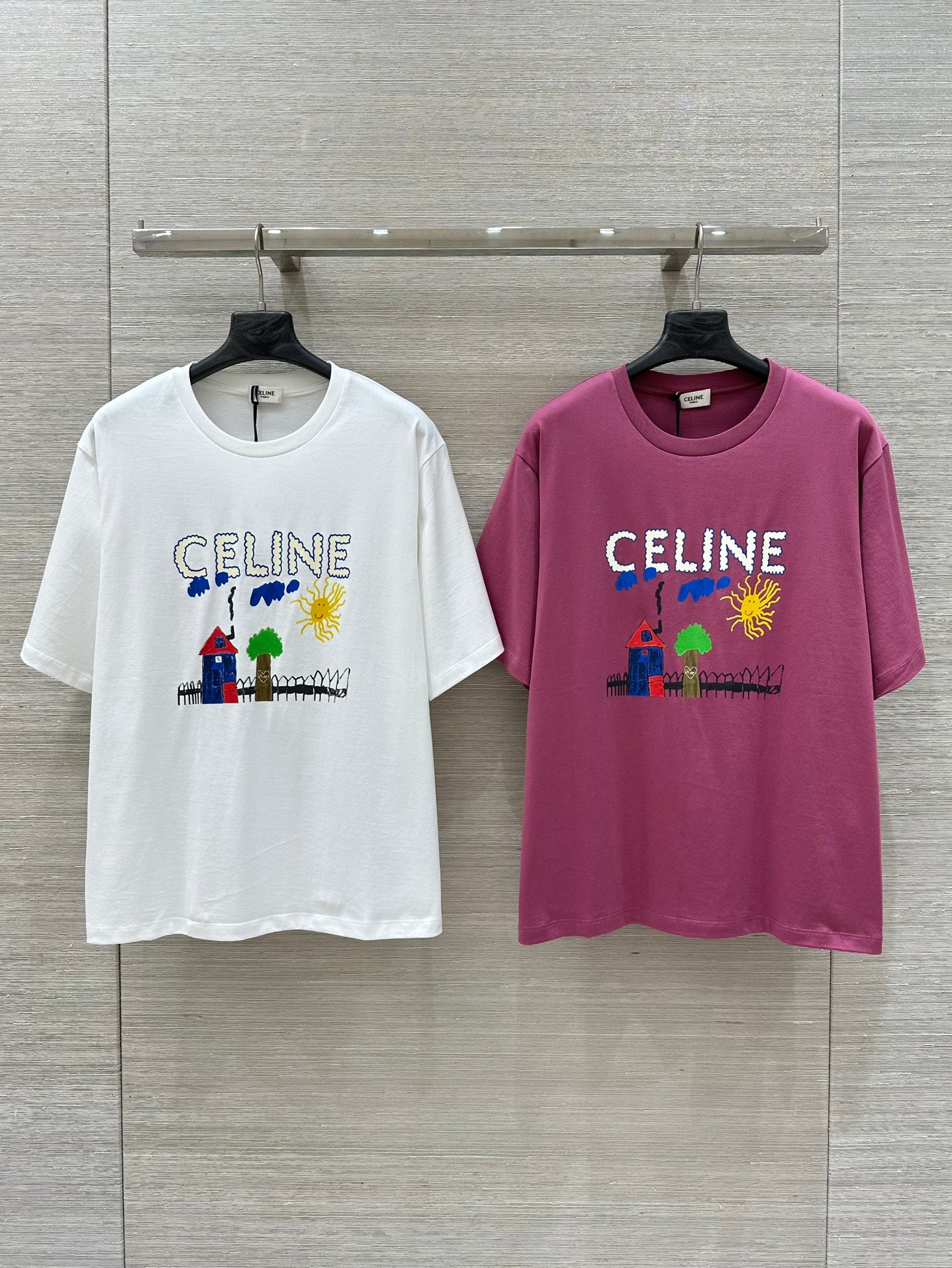CE 25 Spring and Summer new style, childlike graffiti print round neck short-sleeved T-shirt!
