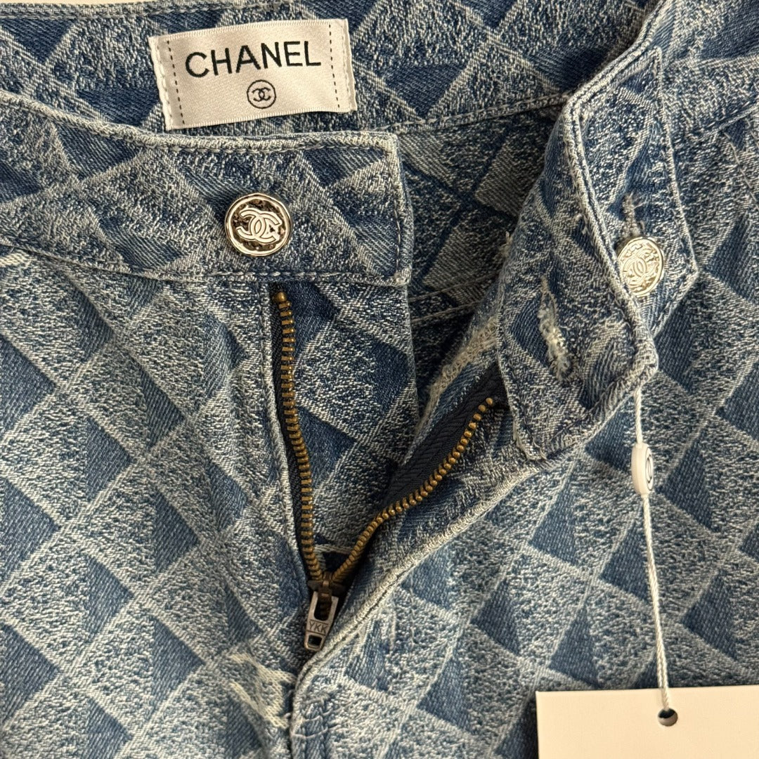 C 25 New 3D Plaid Printed Denim Trousers