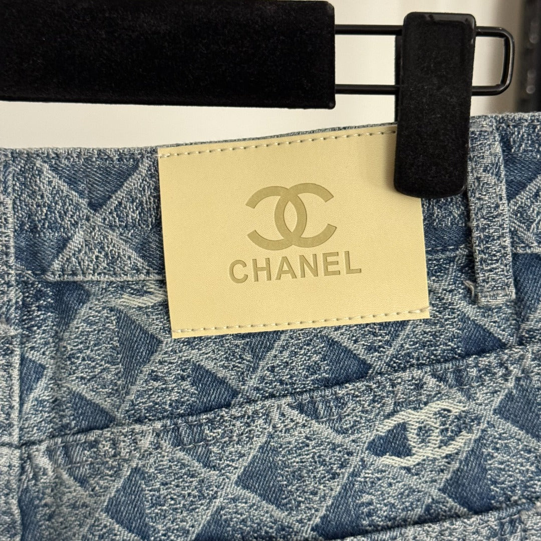 C 25 New 3D Plaid Printed Denim Trousers