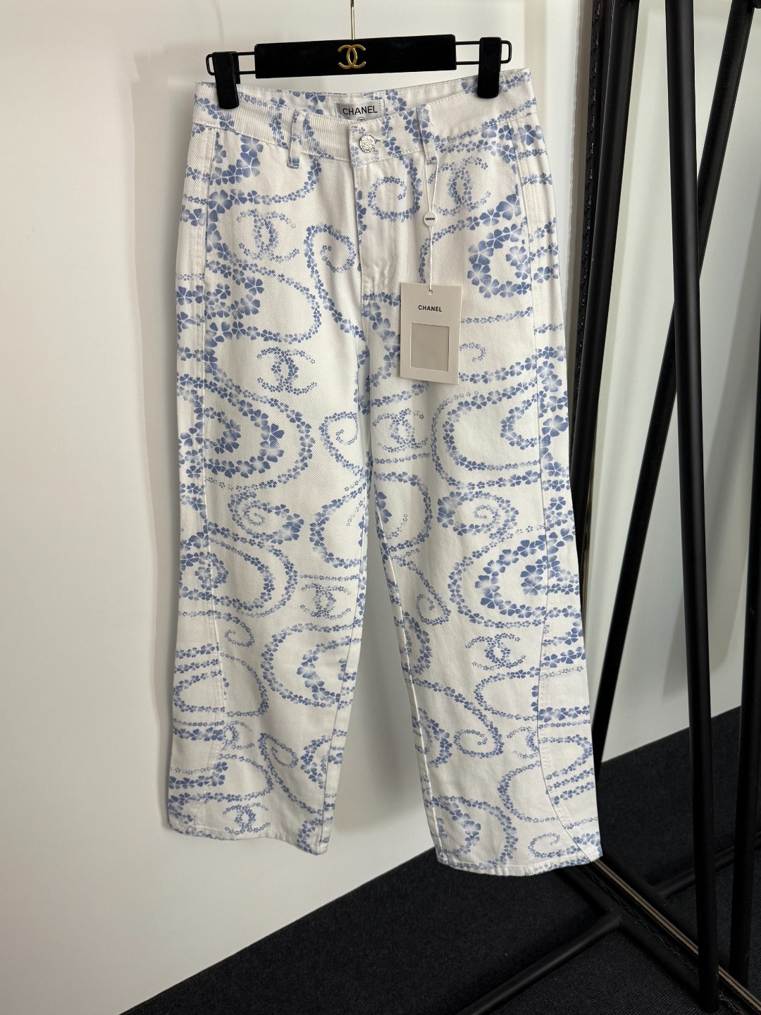 C 25 New Camellia logo positioning print fashion denim pants