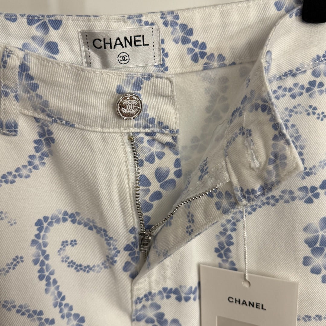 C 25 New Camellia logo positioning print fashion denim pants