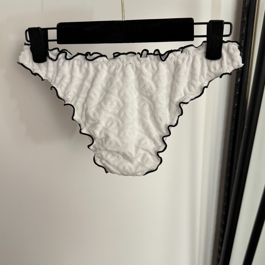 C 25 Nouveau maillot de bain bikini en tissu éponge avec logo fendu (BLANC NOIR)