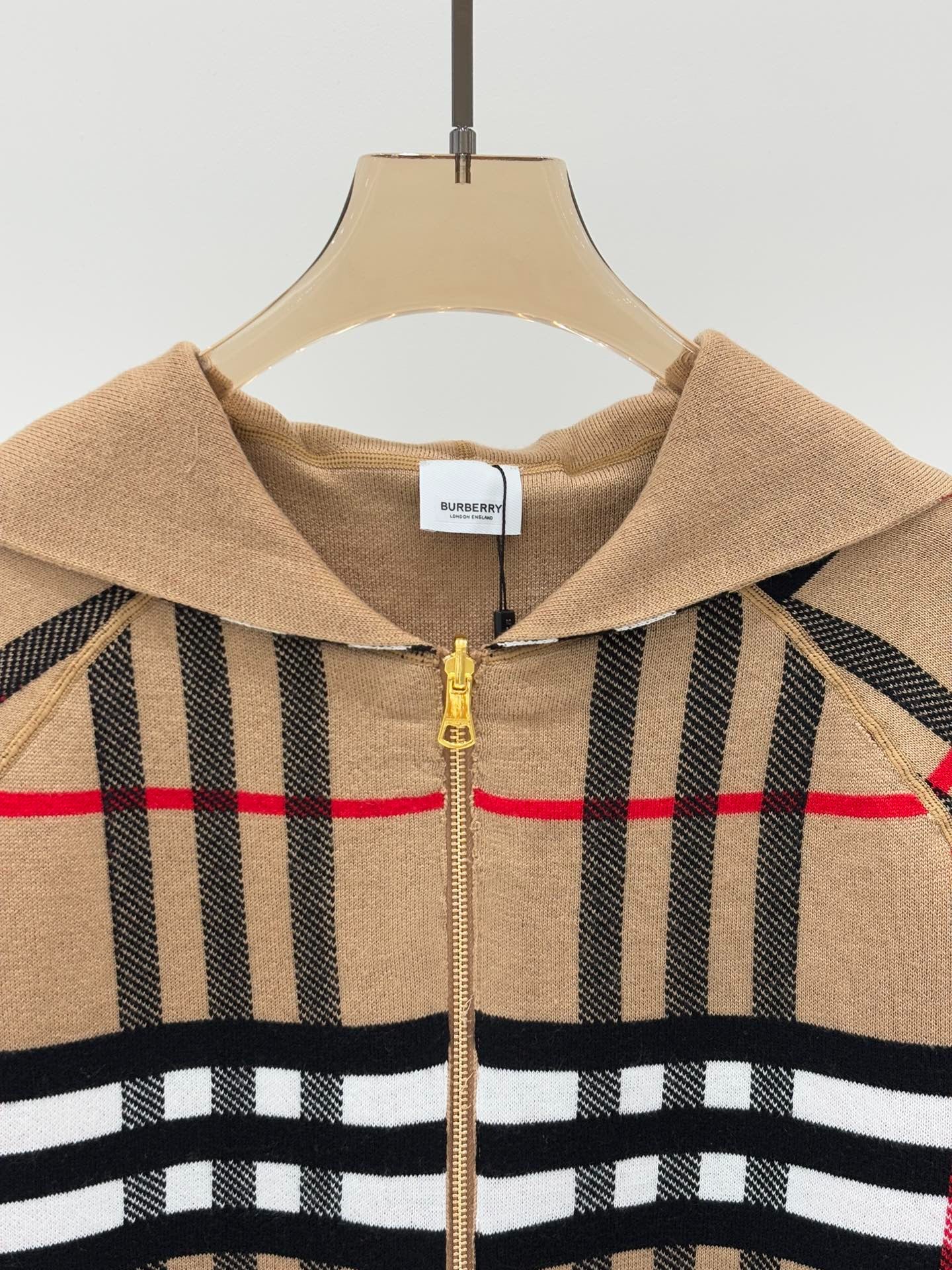 BU 25 Early Fall New Hooded Plaid Simple Two-Way Knit Jacket