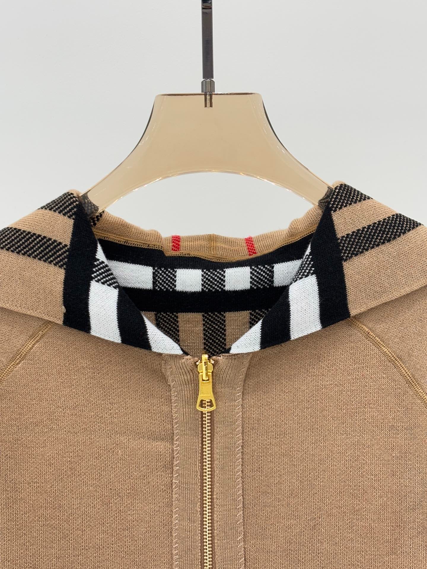 BU 25 Early Fall New Hooded Plaid Simple Two-Way Knit Jacket