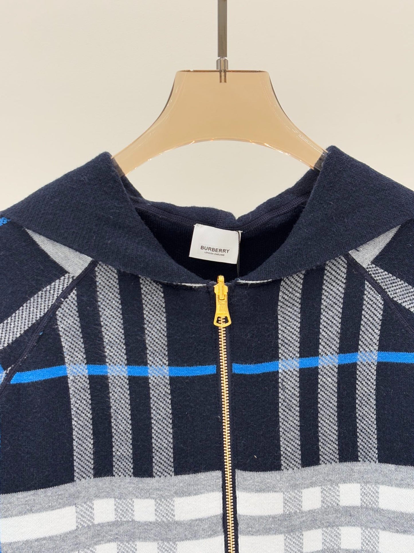 BU 25 Early Fall New Hooded Plaid Simple Two-Way Knit Jacket