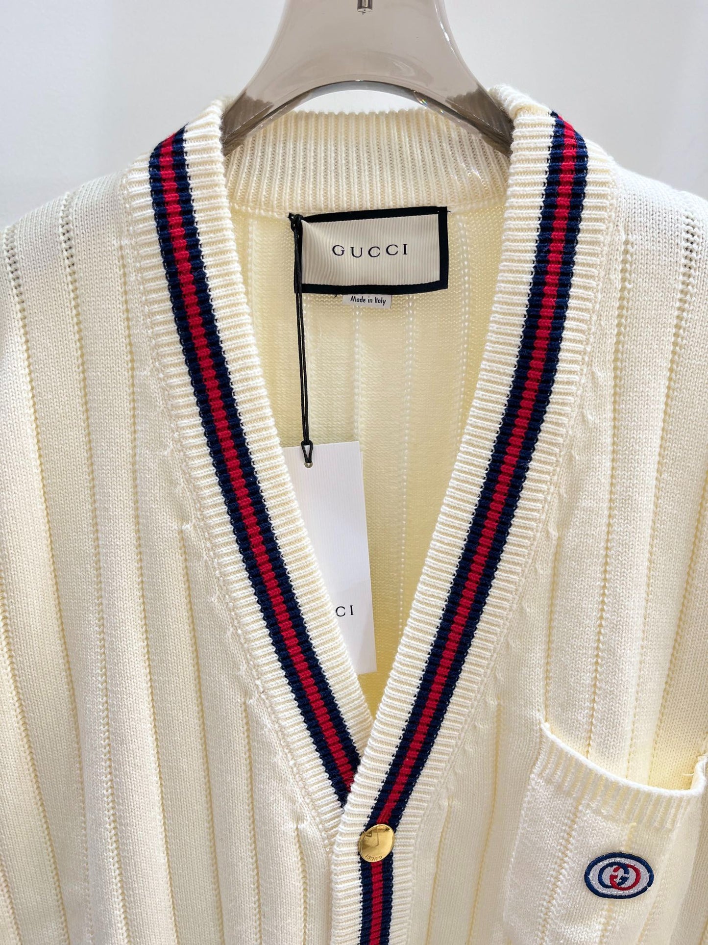 G 25 V-Neck Knit Vertical Stripe Knit Cardigan