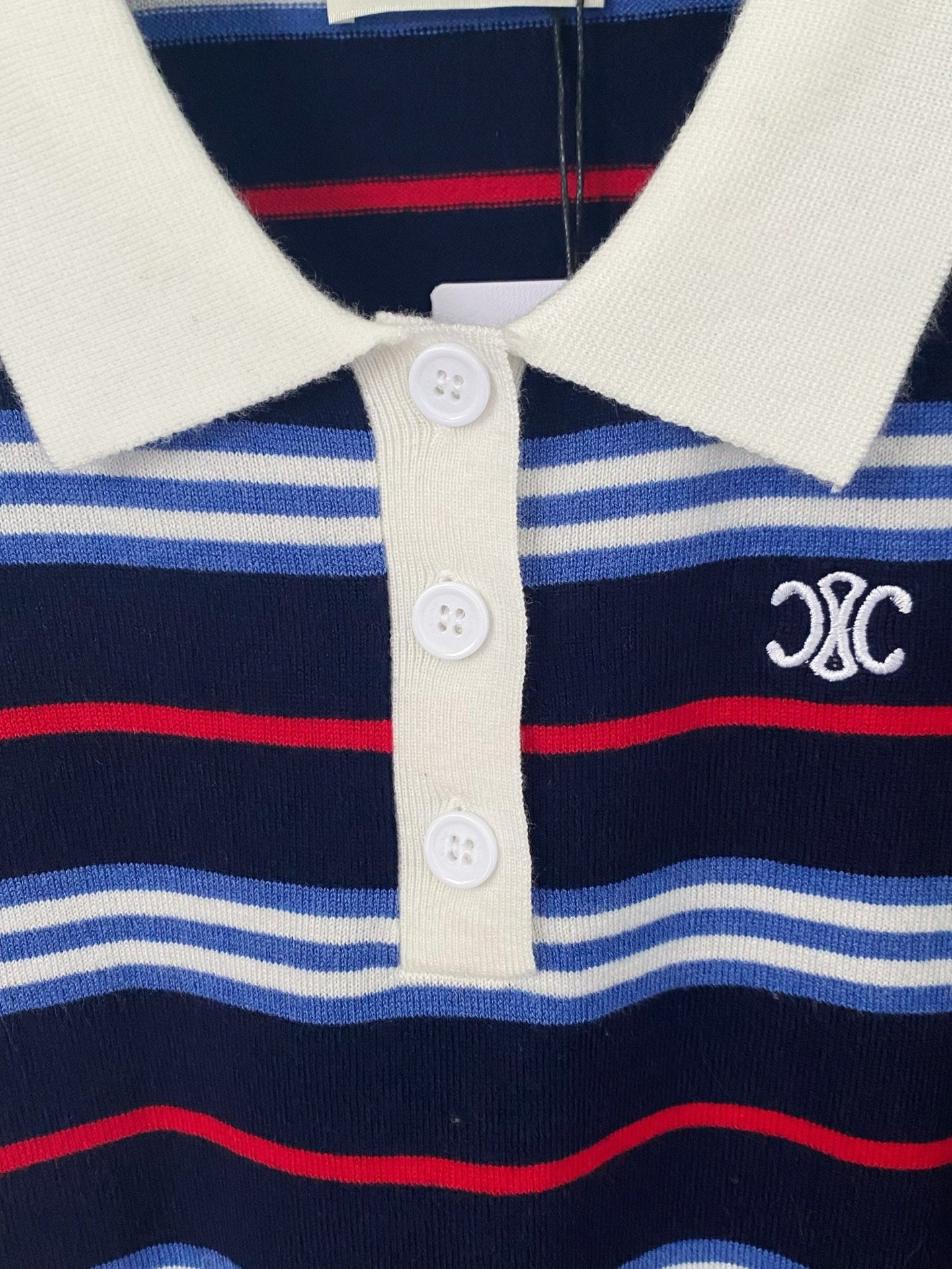 CE 2𝟓 New Striped Lapel Embroidered 𝐥𝐨𝐠𝐨 Short Sleeve