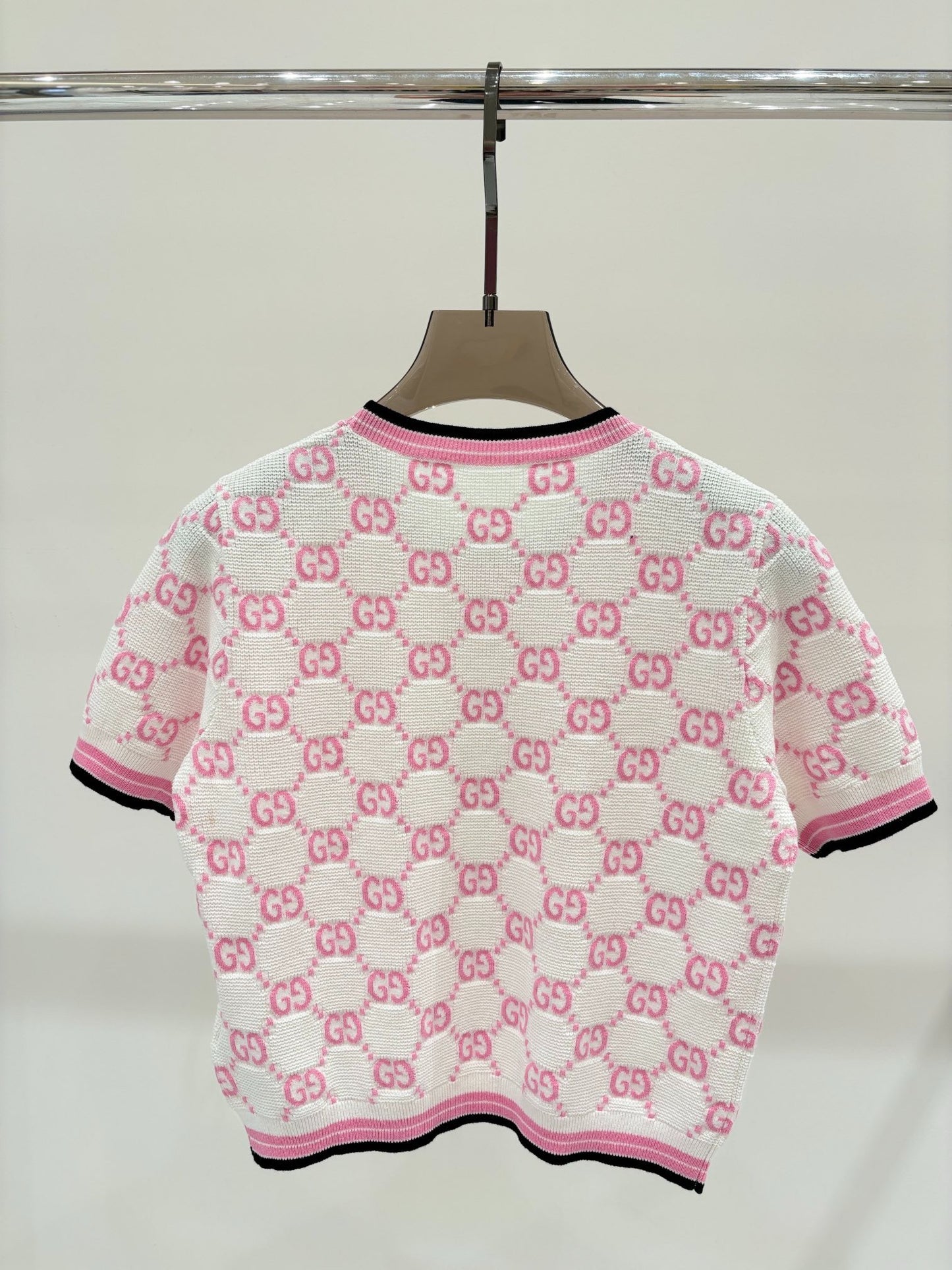 G 25 Summer new round neck double G letter jacquard knit short tops