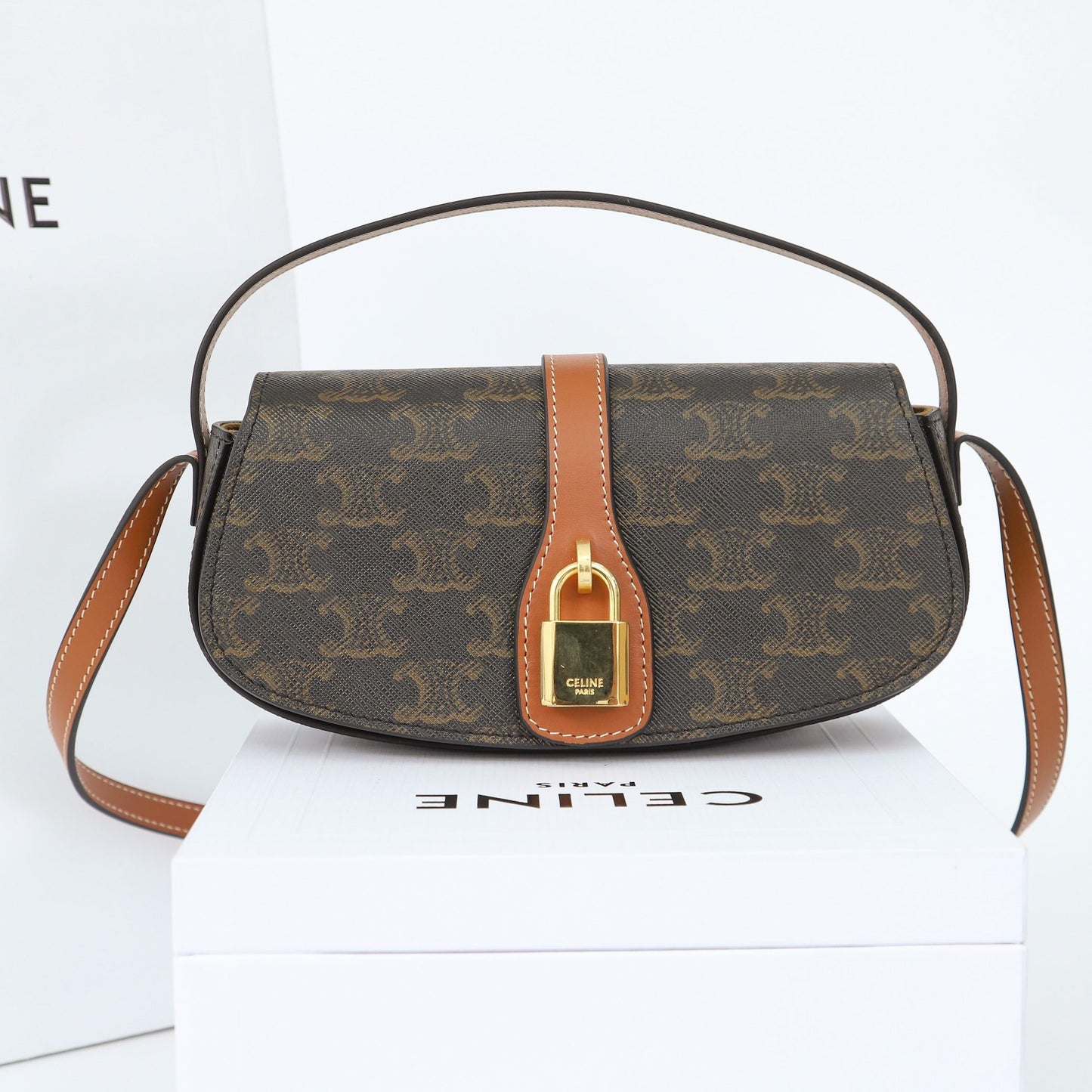 CE 25 LOGO printing gold lock decoration hand-held shoulder bag