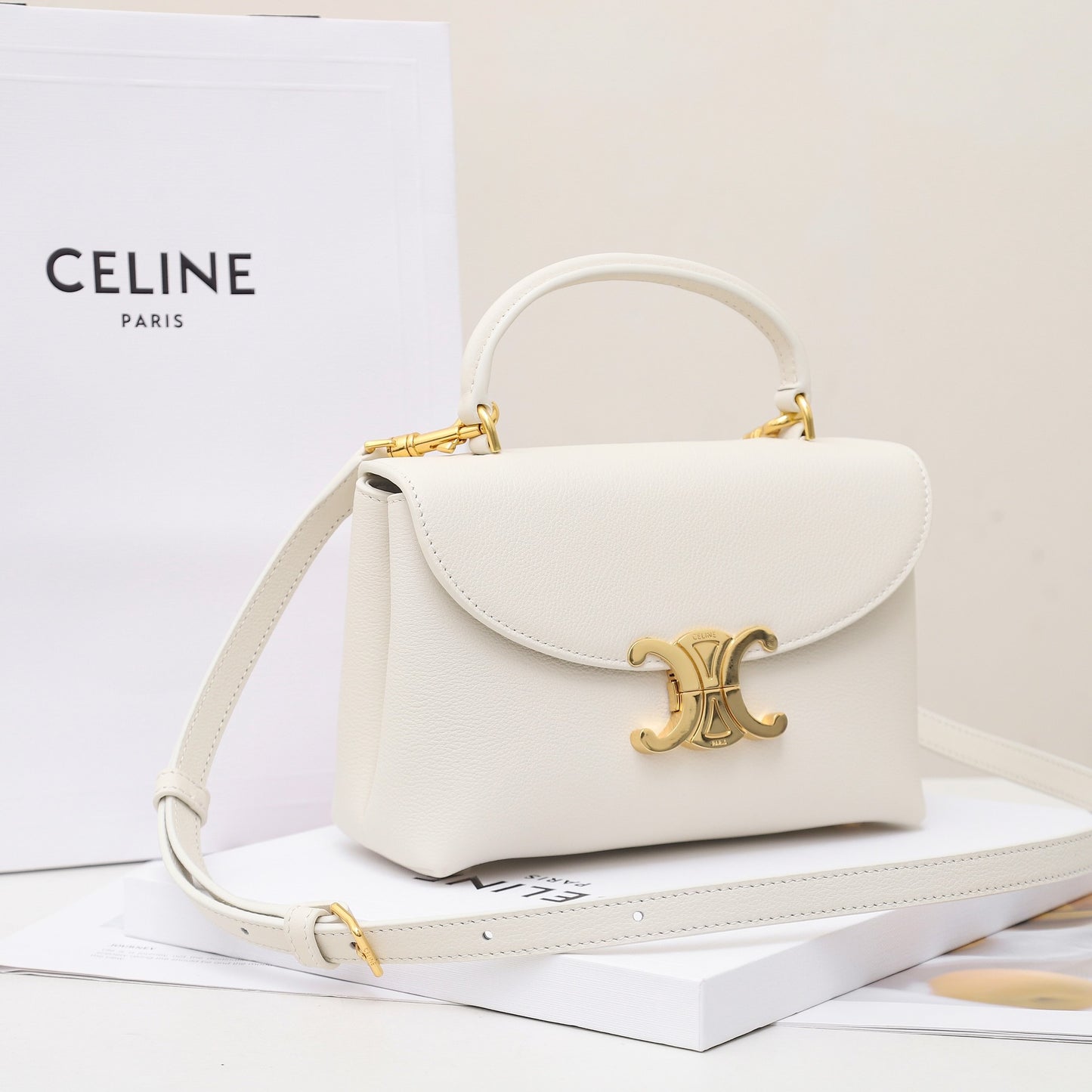 CE 25 Cowhide gold buckle shoulder bag