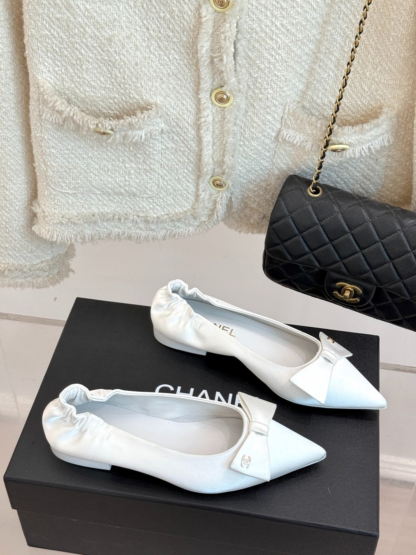 C 25A New Pointed Toe Bow Ballet Shoes