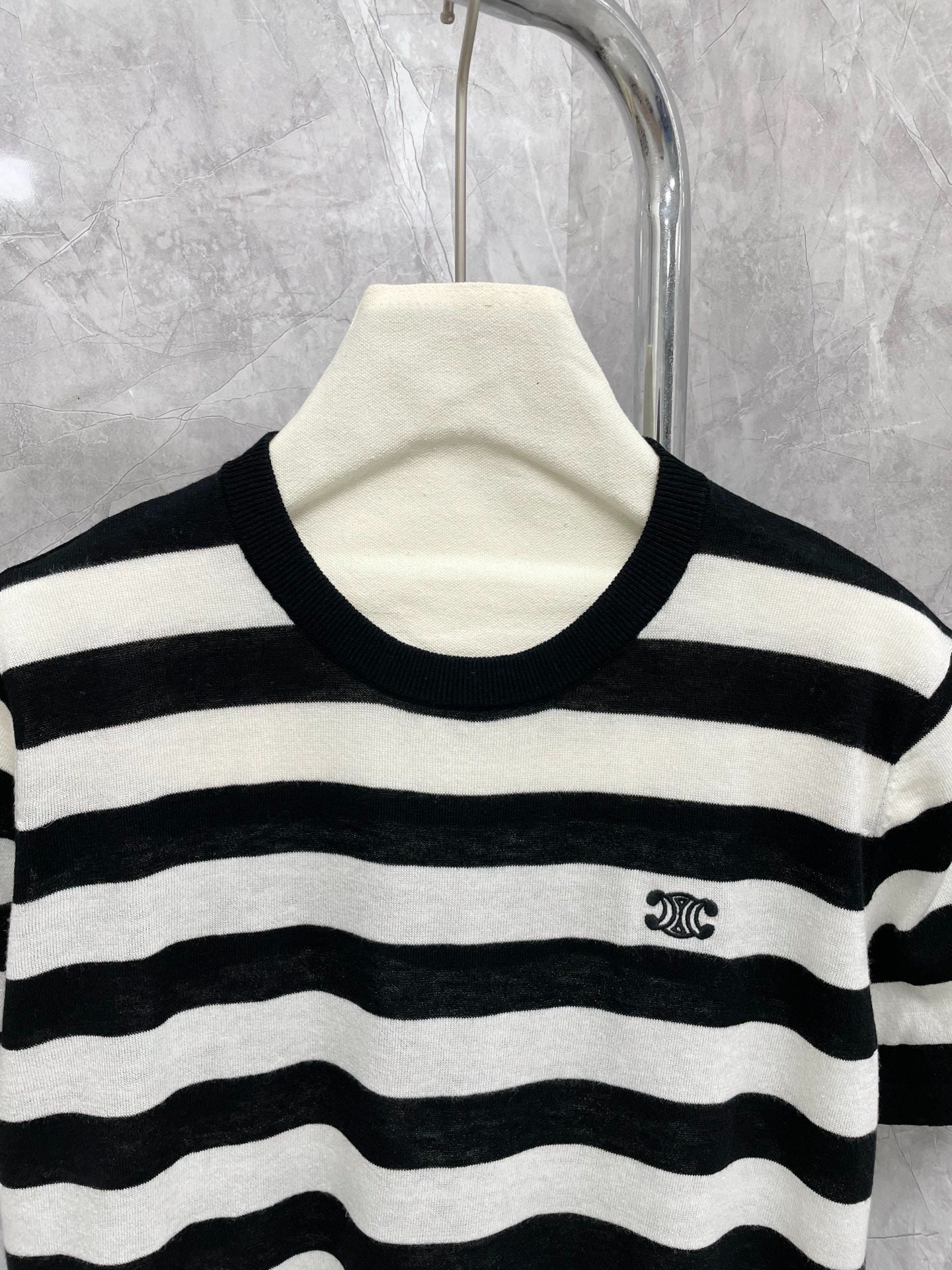 CE 25 New Classic Black and White Striped Arc de Triomphe Embroidered Short Sleeve