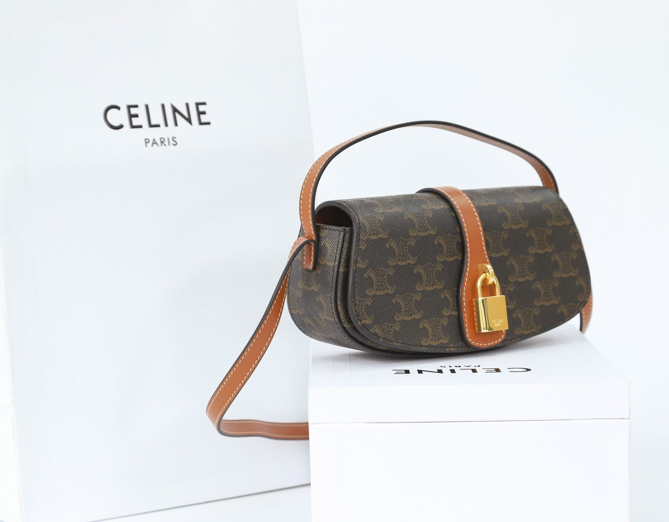 CE 25 LOGO printing gold lock decoration hand-held shoulder bag