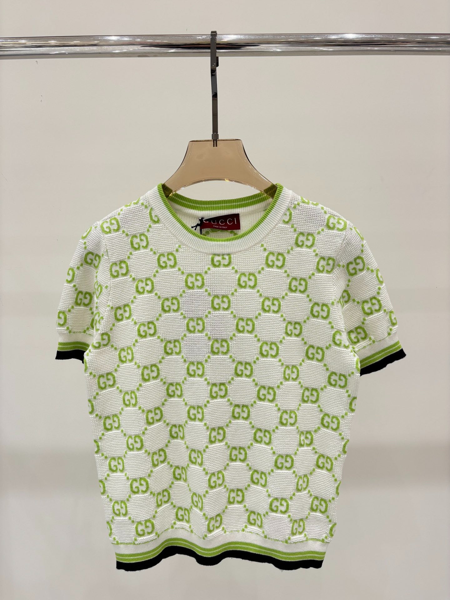 G 25 Frühen Frühling Neue Applizierte All-over-Print Casual Strick Kurzarm