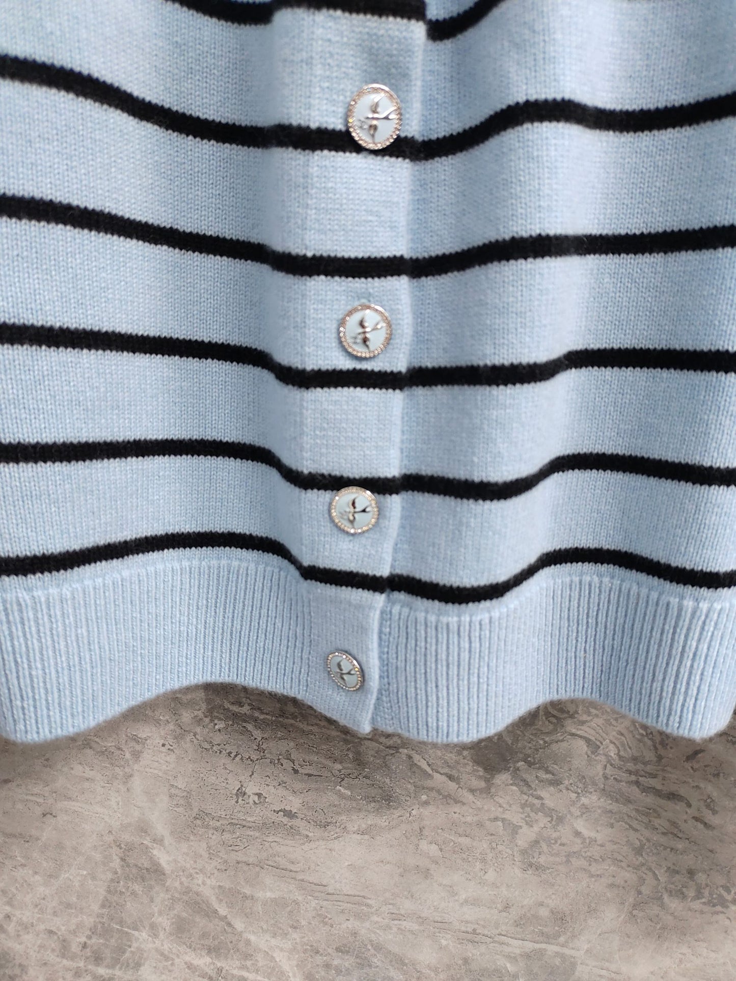 C 25 Cardigan with Swallow Buttons in Light Blue and Black