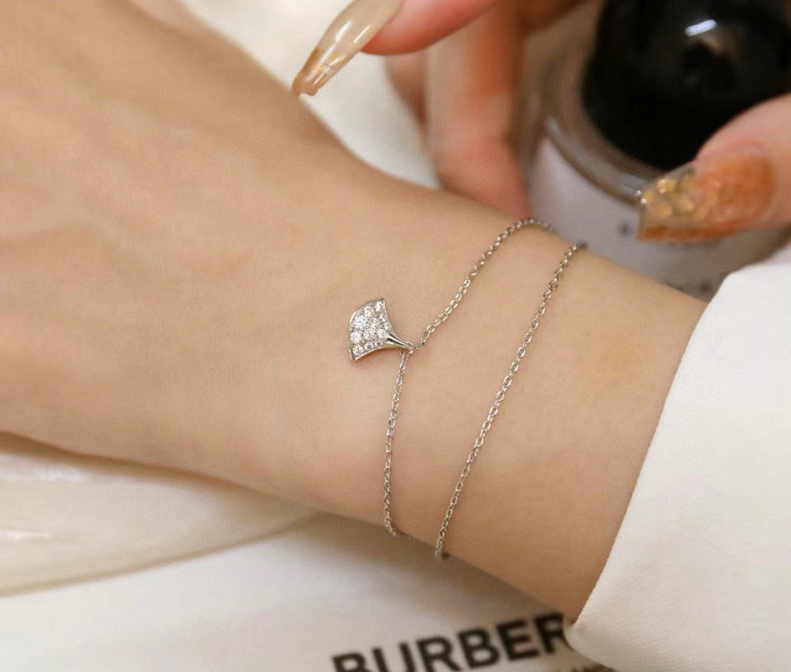 925 Sterling Silver Electroplated 18k Diamond Set Scalloped Skirt Full Diamond Bracelet