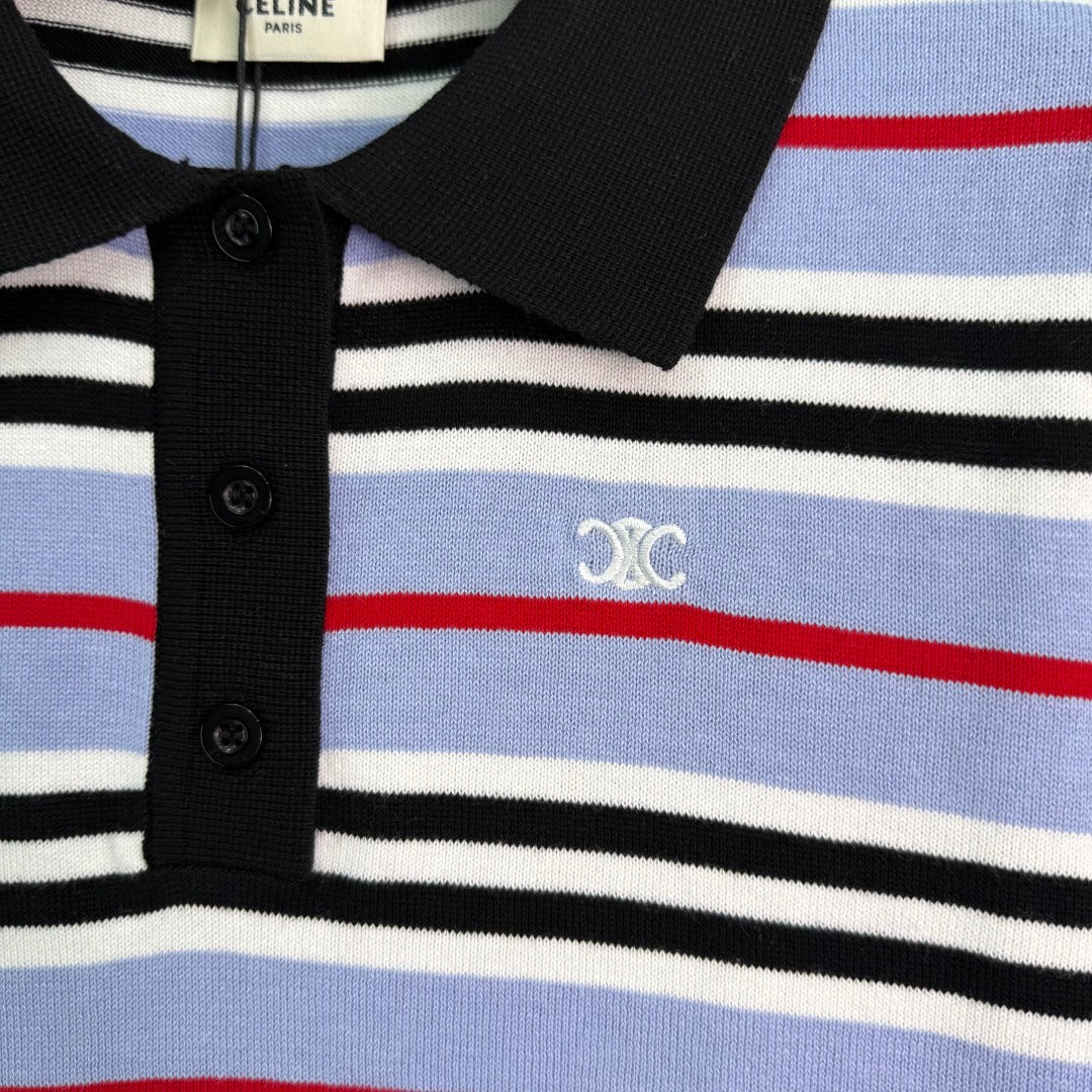 CE 2𝟓 New Striped Lapel Embroidered 𝐥𝐨𝐠𝐨 Short Sleeve