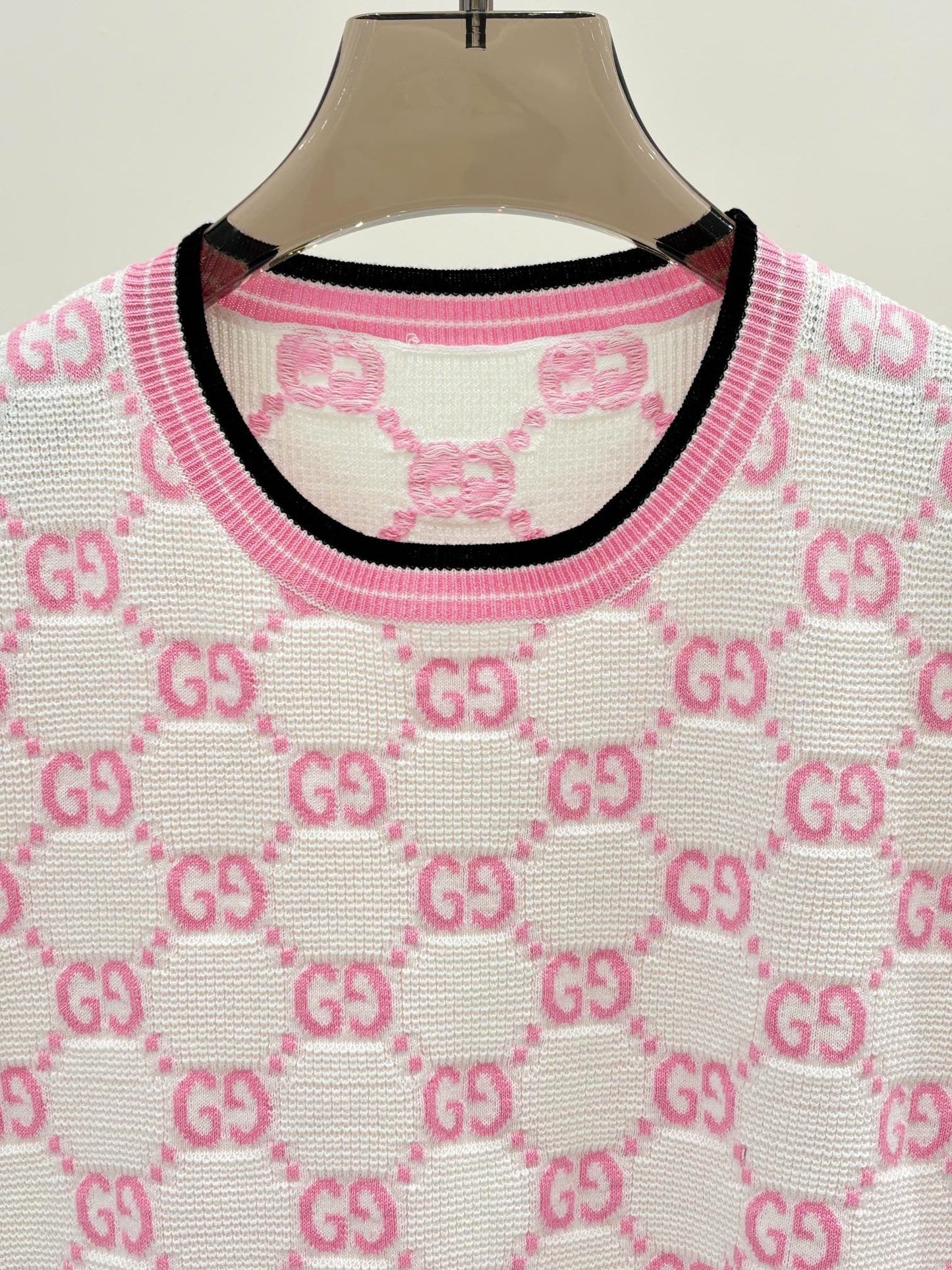 G 25 Summer new round neck double G letter jacquard knit short tops