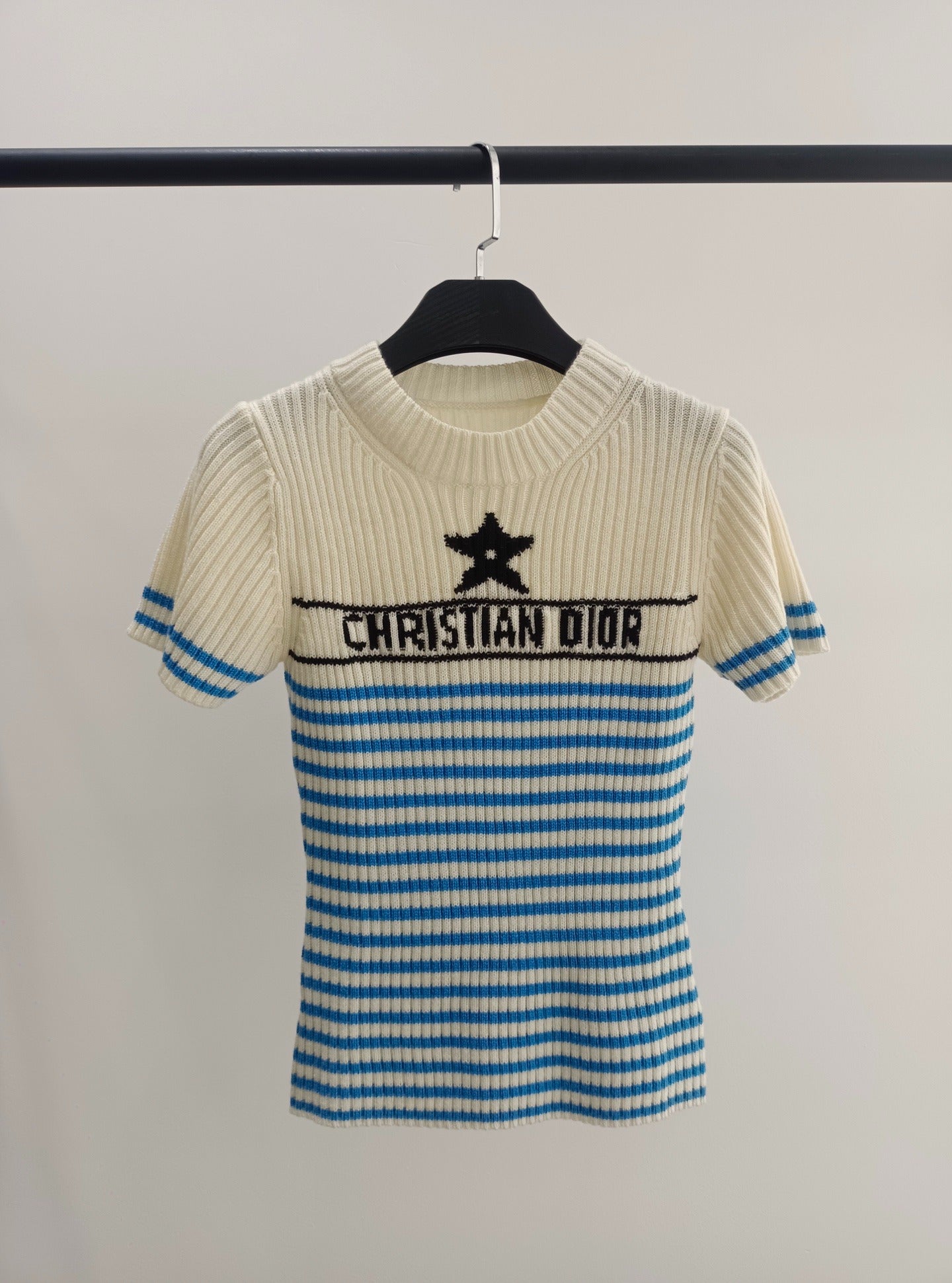 D 25 Pentagram Star Monogrammed Striped Knit Top