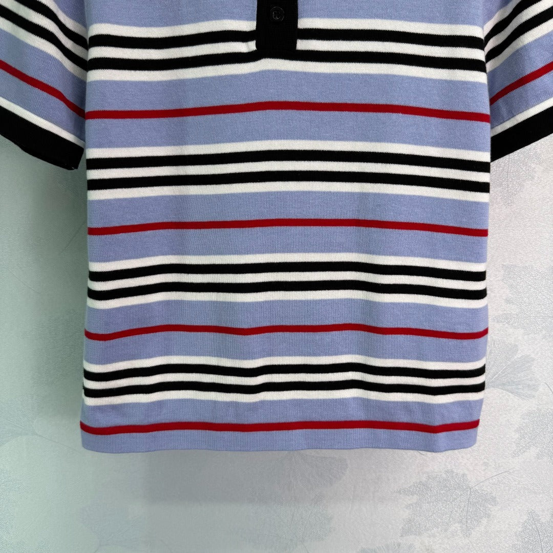 CE 2𝟓 New Striped Lapel Embroidered 𝐥𝐨𝐠𝐨 Short Sleeve