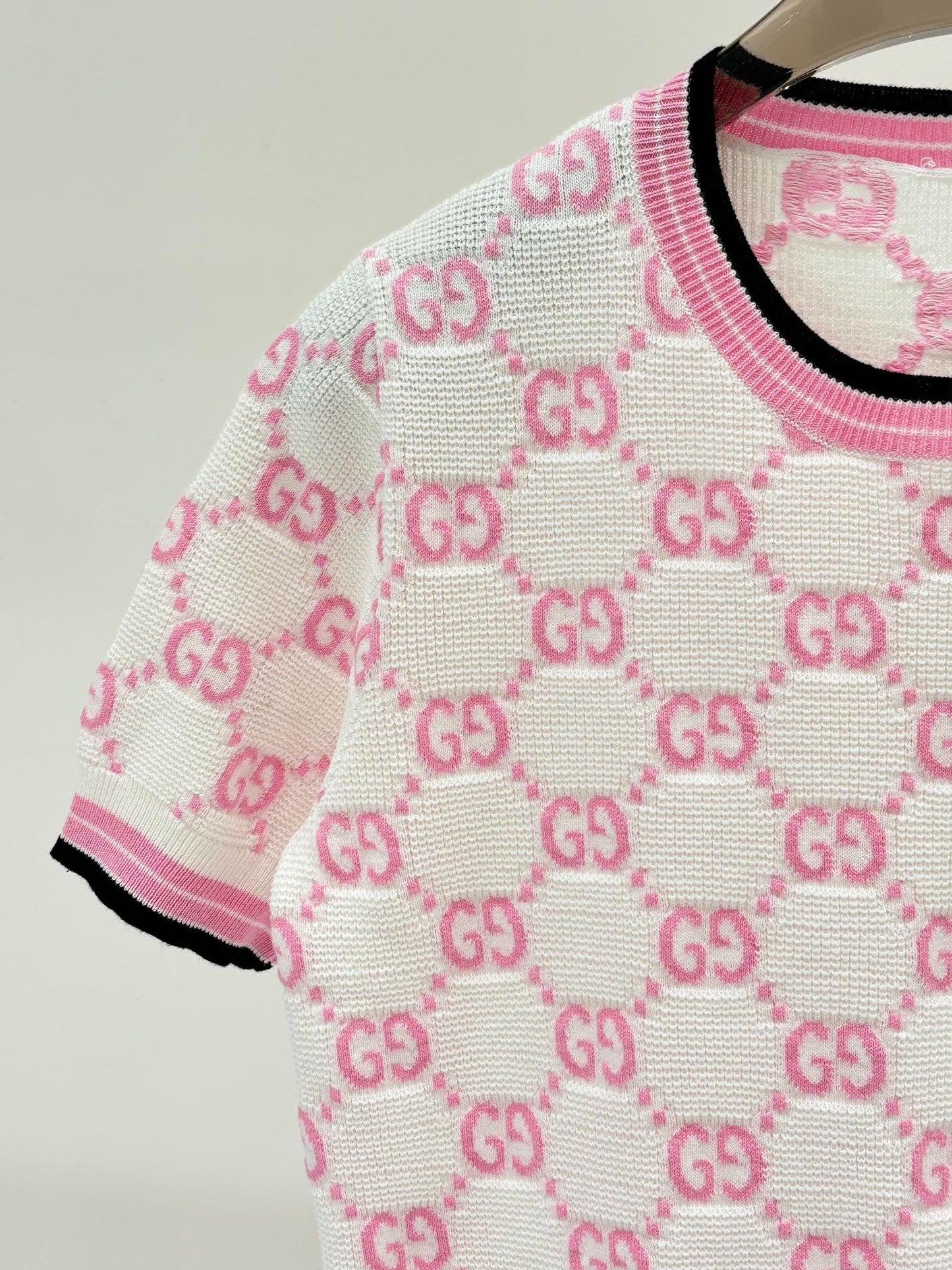 G 25 Summer new round neck double G letter jacquard knit short tops