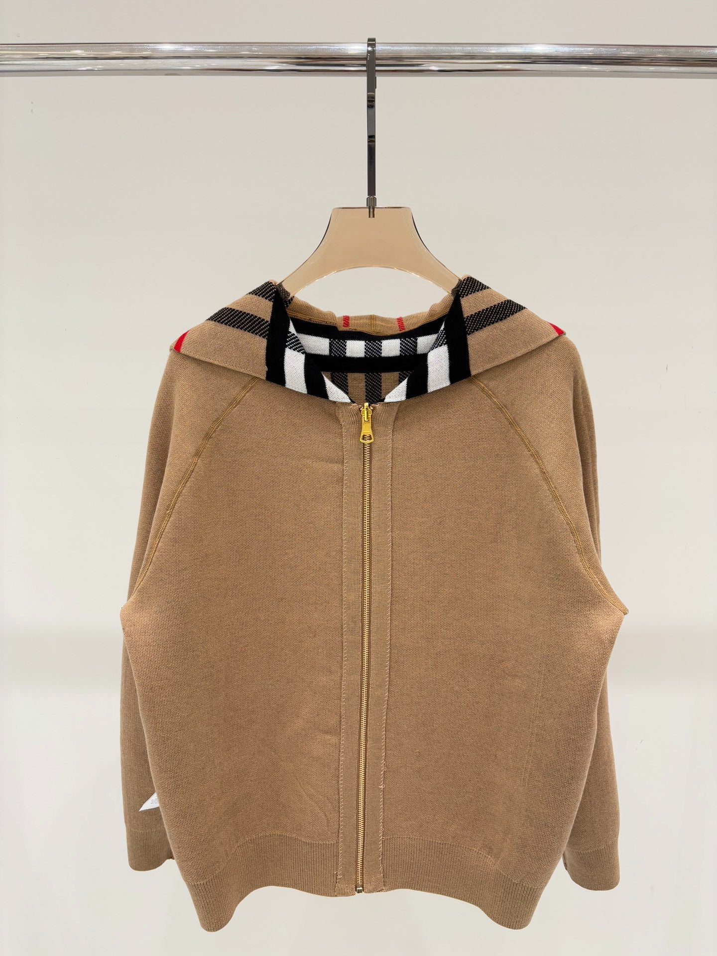 BU 25 Early Fall New Hooded Plaid Simple Two-Way Knit Jacket
