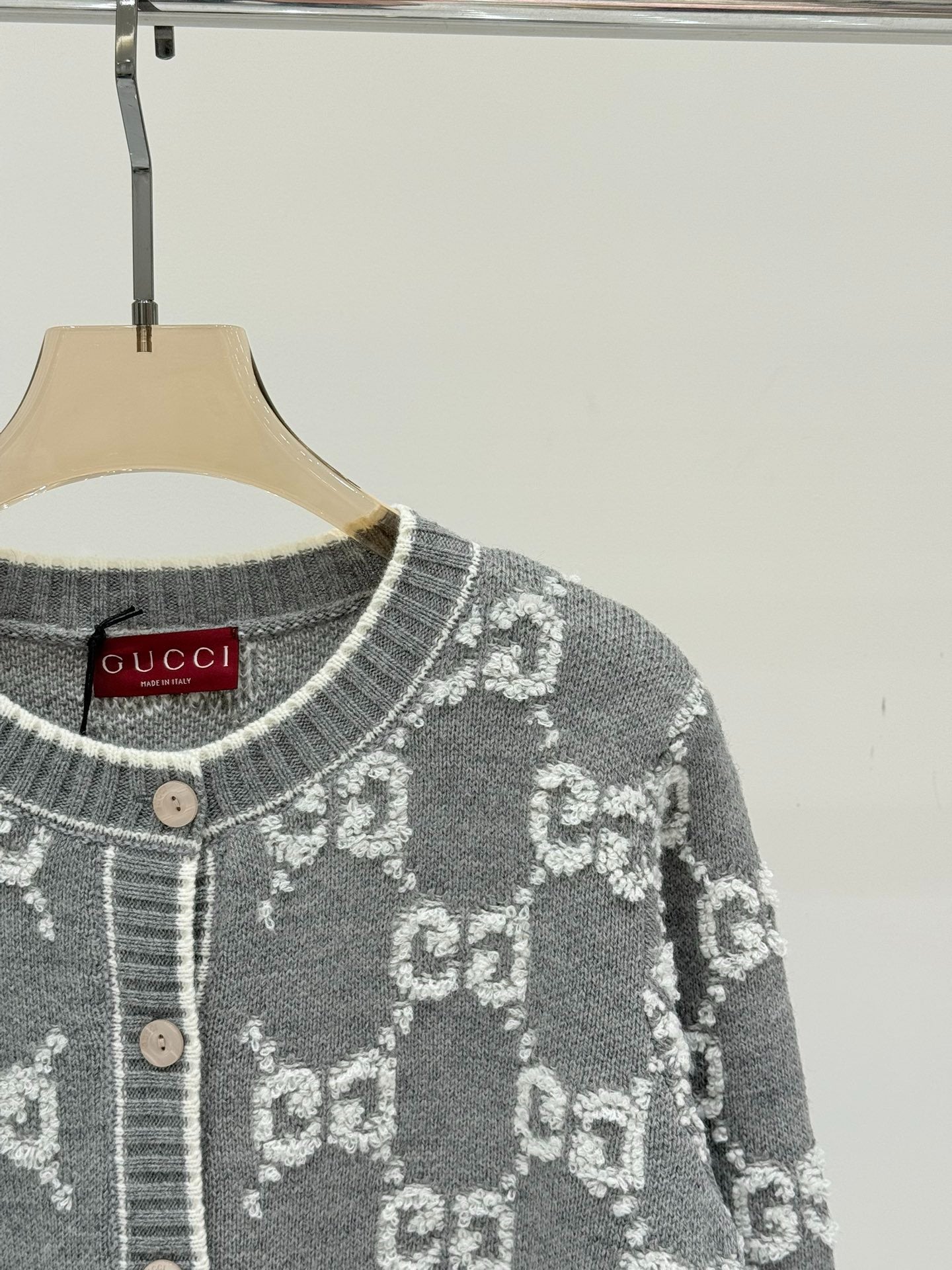 G 25 early spring new round neck letter logo jacquard full print casual knit cardigan