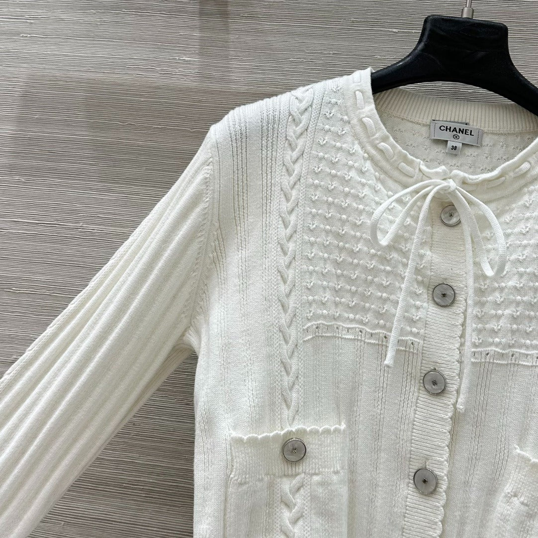 C 25 Pure White Simple Bow Cardigan