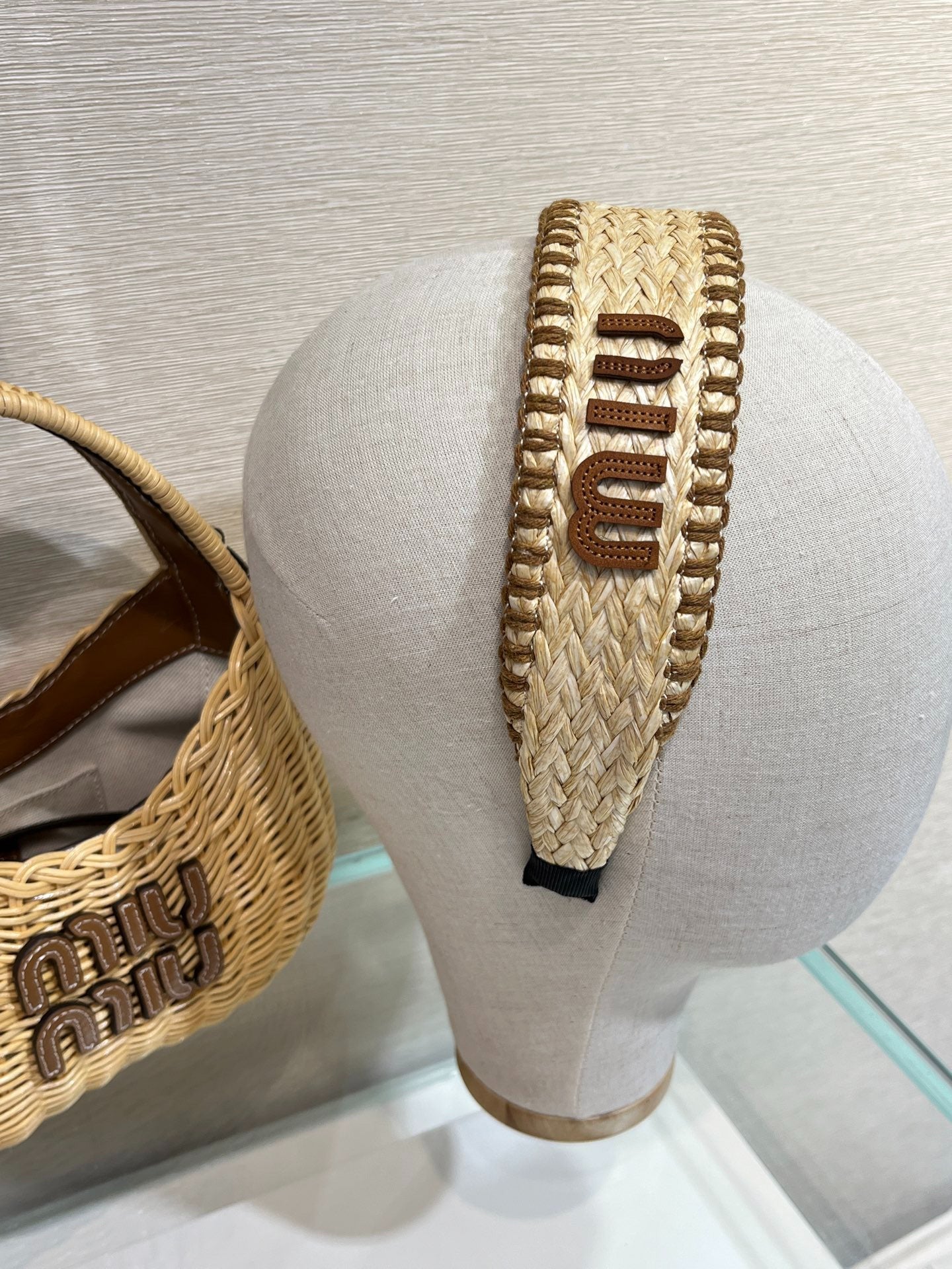 M 25 New Brown Leatherface Letters Wide Straw Hairband