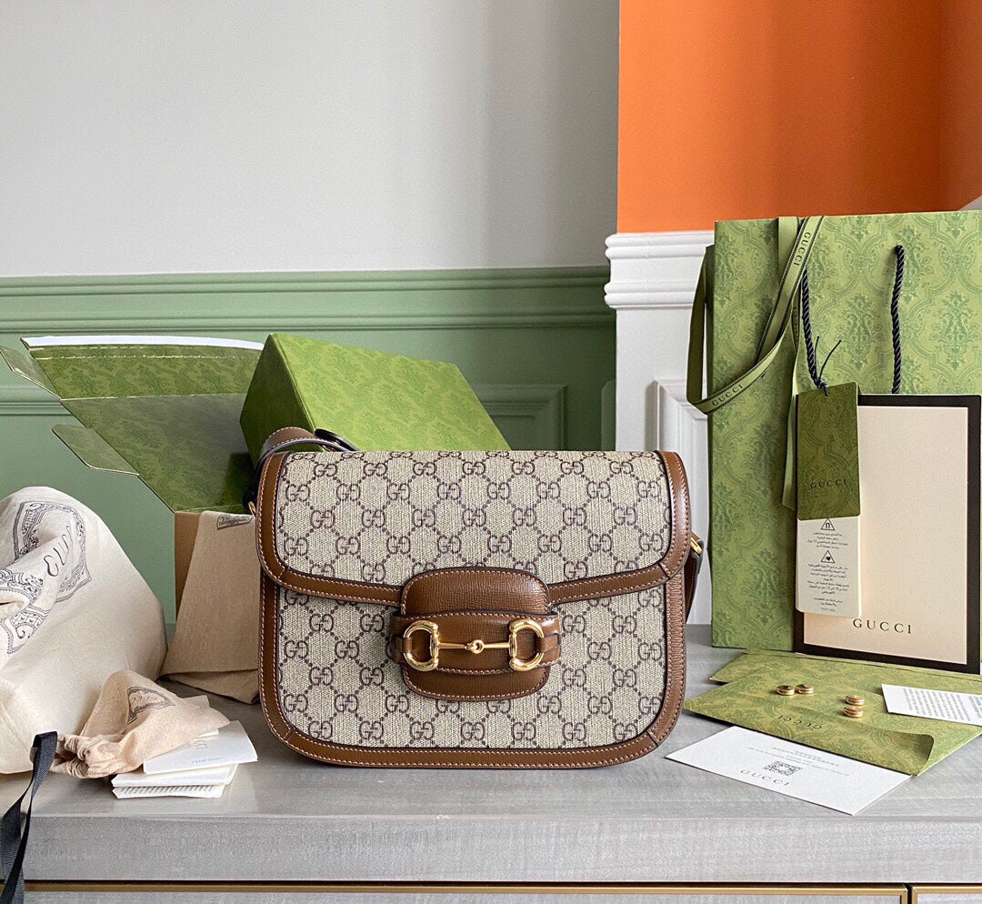 G Horsebit 1955 small shoulder bag Beige and ebony