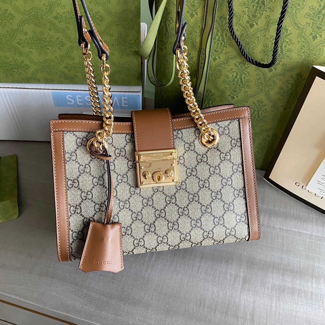 G Padlock small shoulder bag Beige/ebony GG Supreme canvas, with brown leather detail