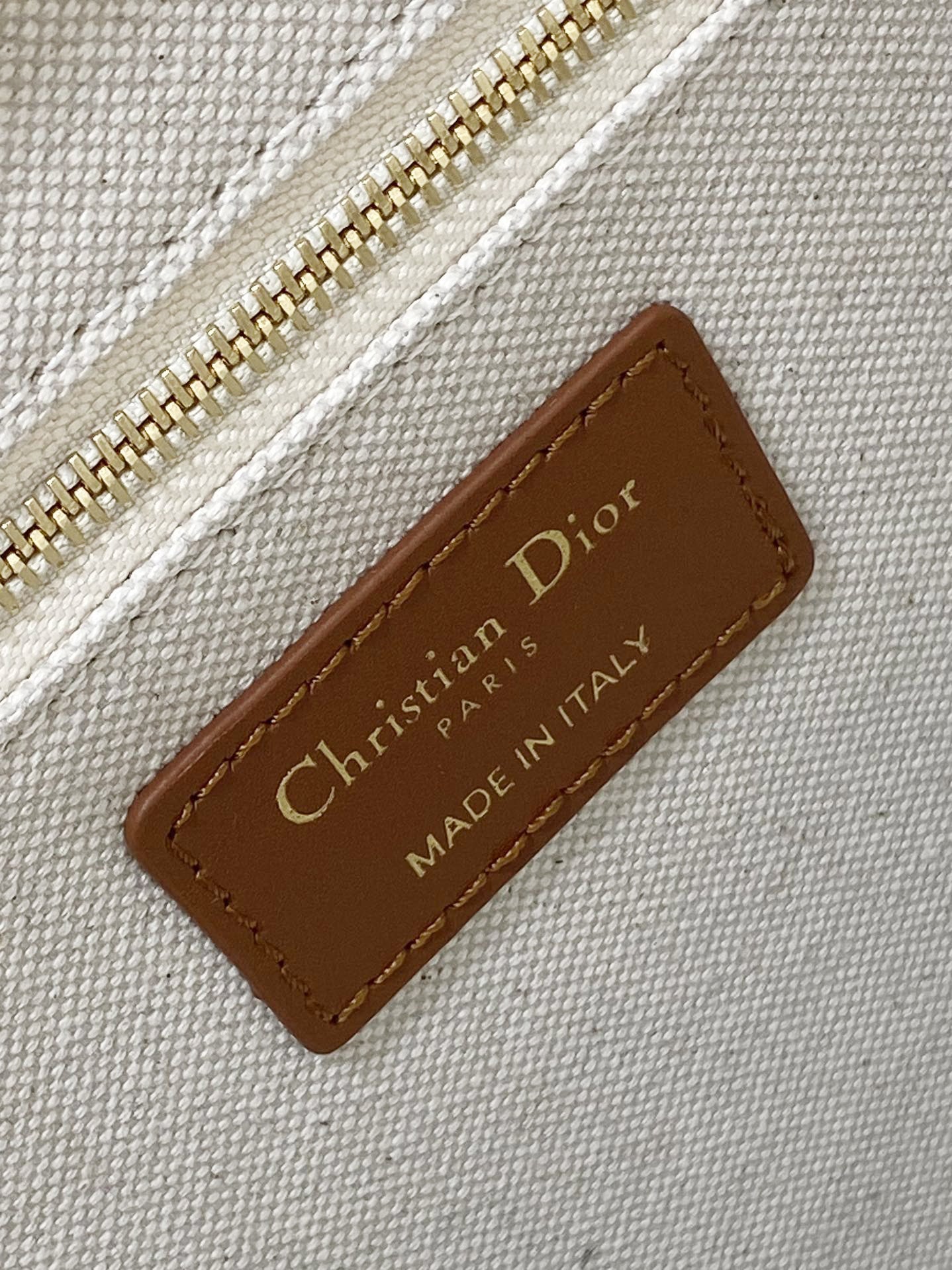 D Book Tote Bag Beige Oblique Embroidered Raffia and Camel Calfskin