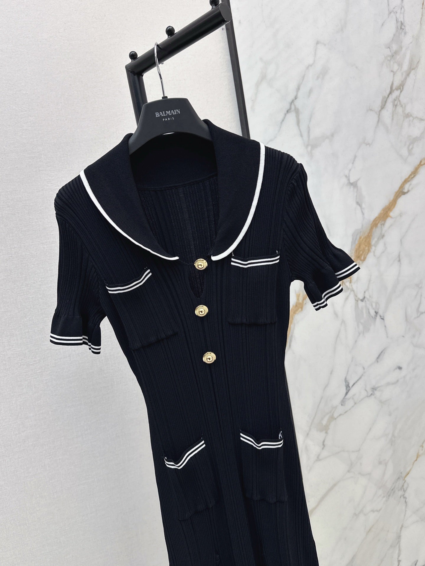 C 25SS Knitted dress(Black,white)