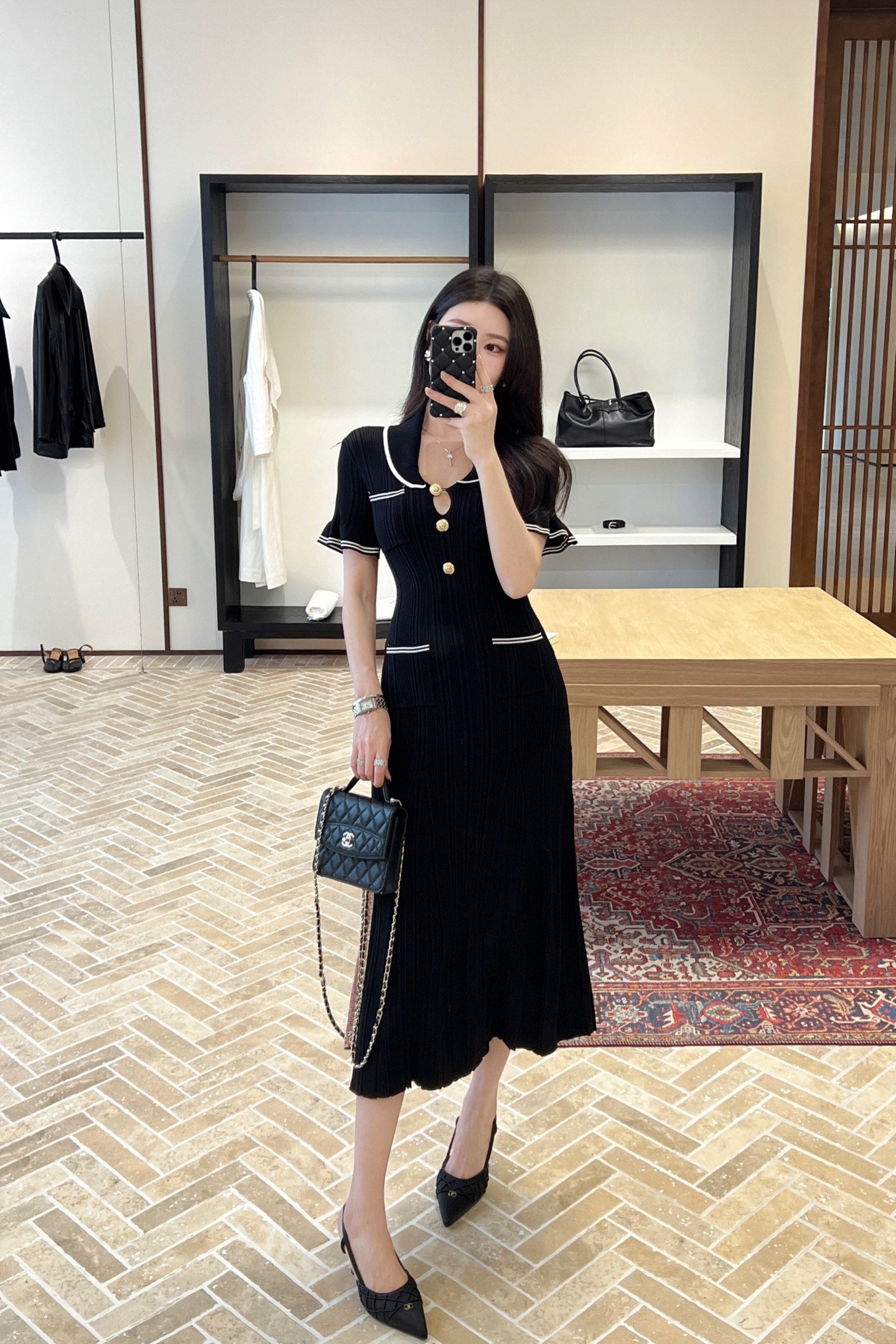 C 25SS Knitted dress(Black,white)