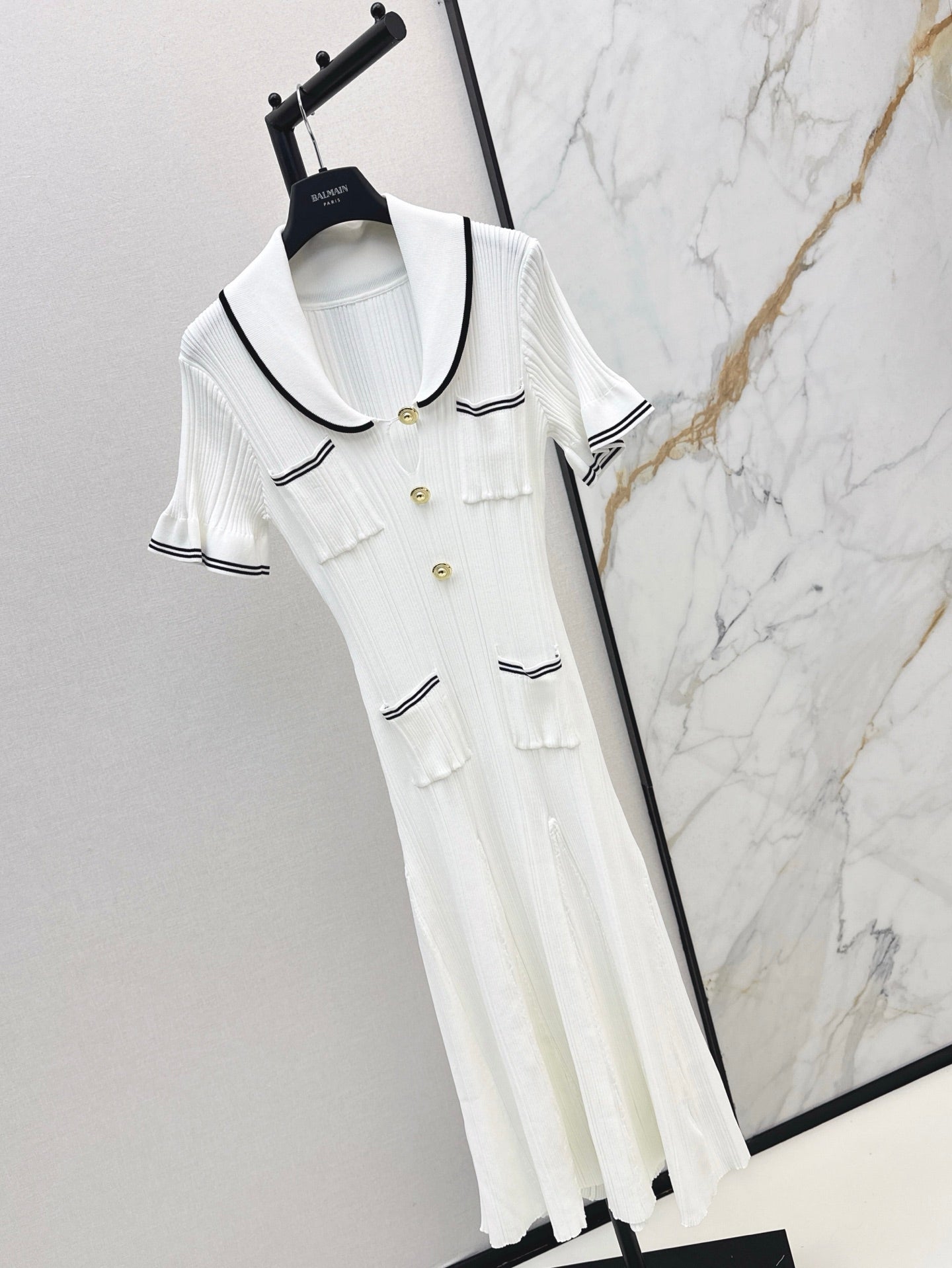 C 25SS Knitted dress(Black,white)