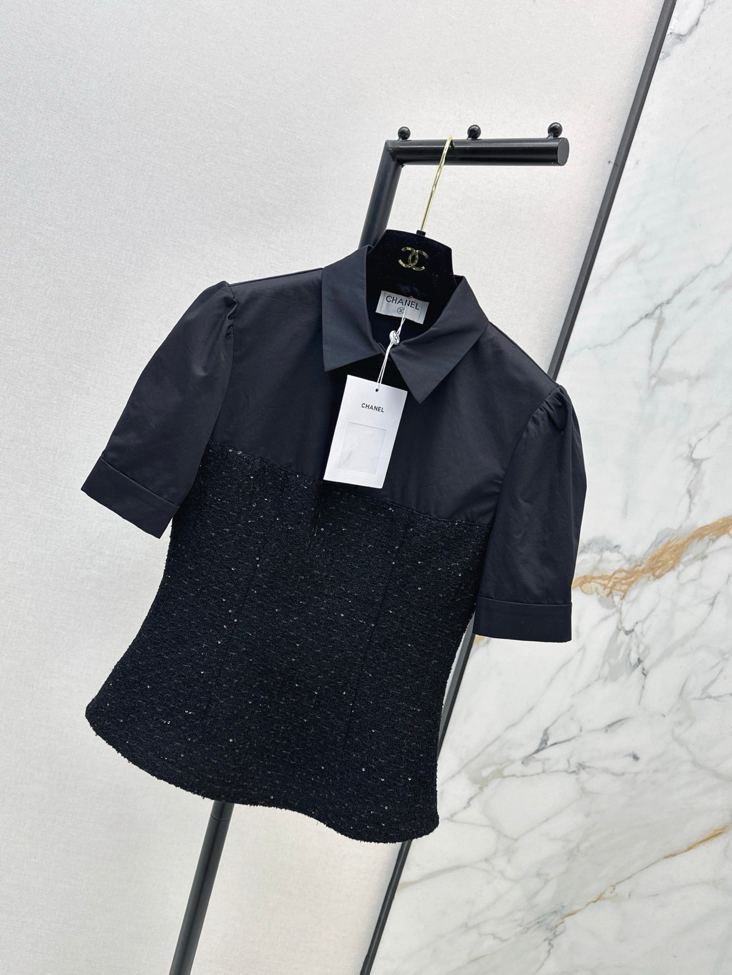 C 25ss Woven sequined shirt(WHITE,BLACK)