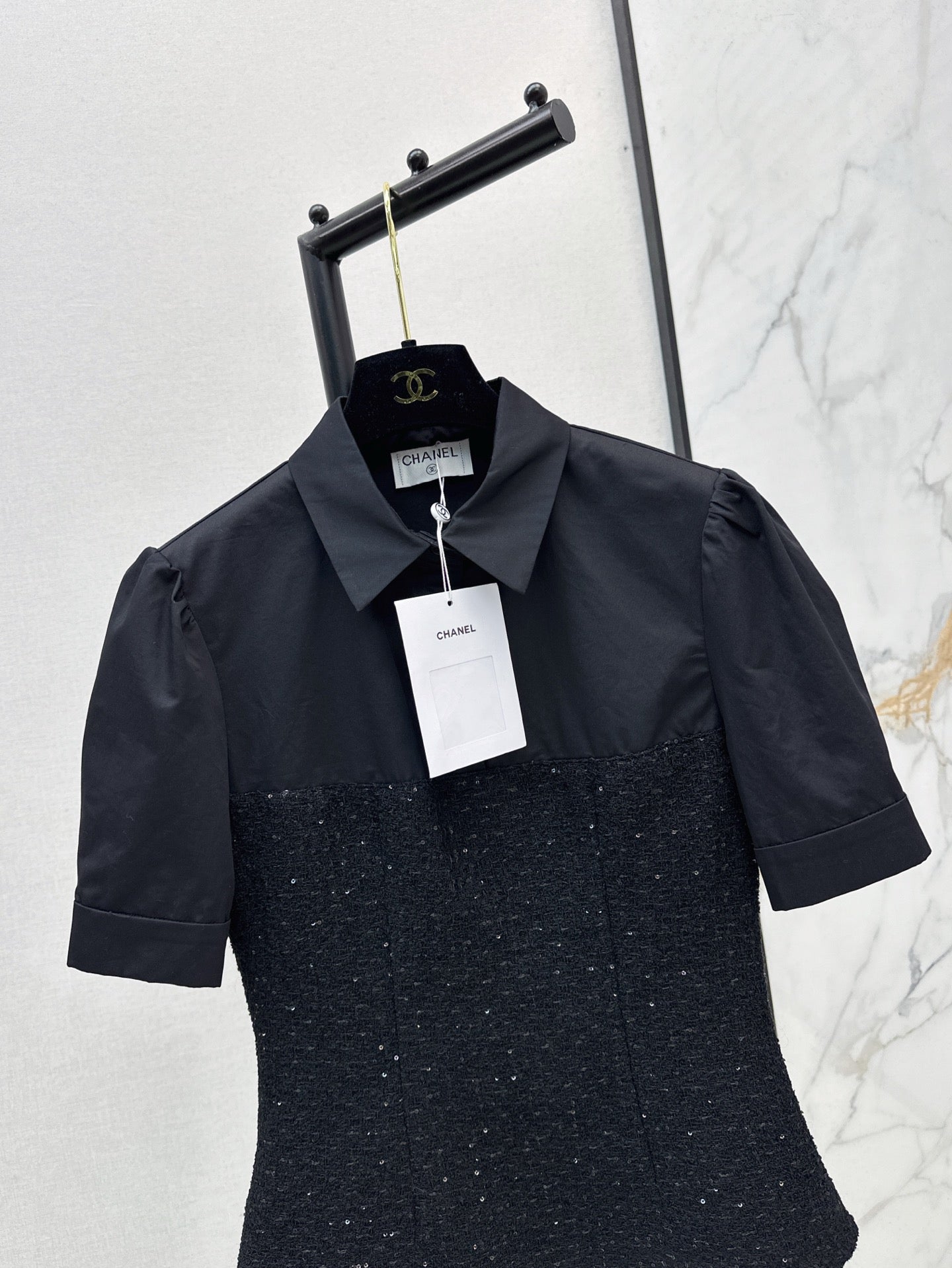 C 25ss Woven sequined shirt(WHITE,BLACK)
