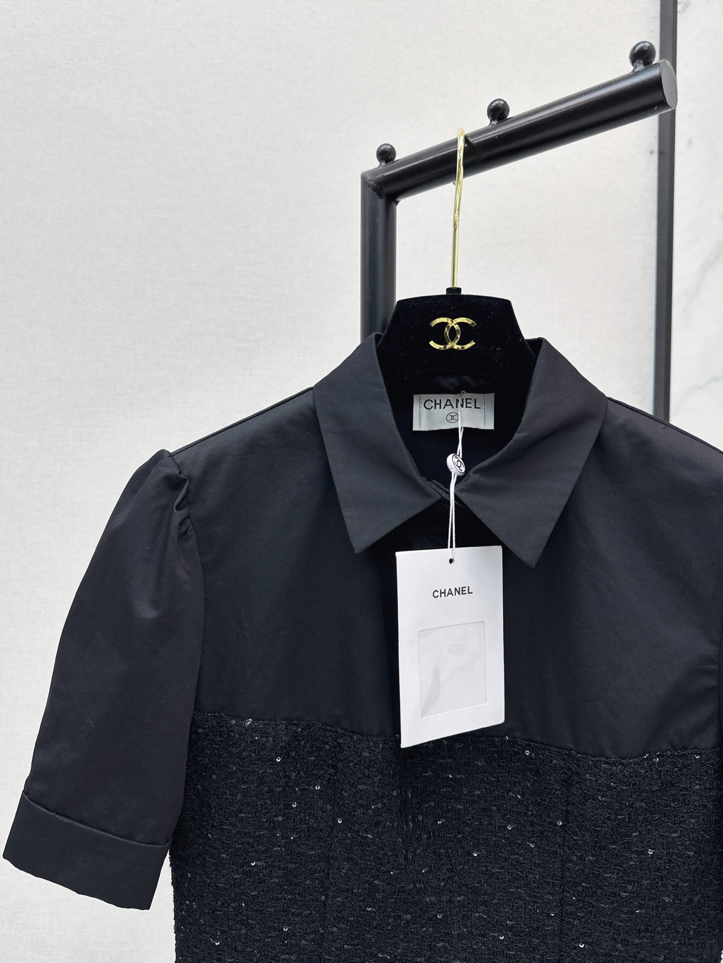 C 25ss Woven sequined shirt(WHITE,BLACK)