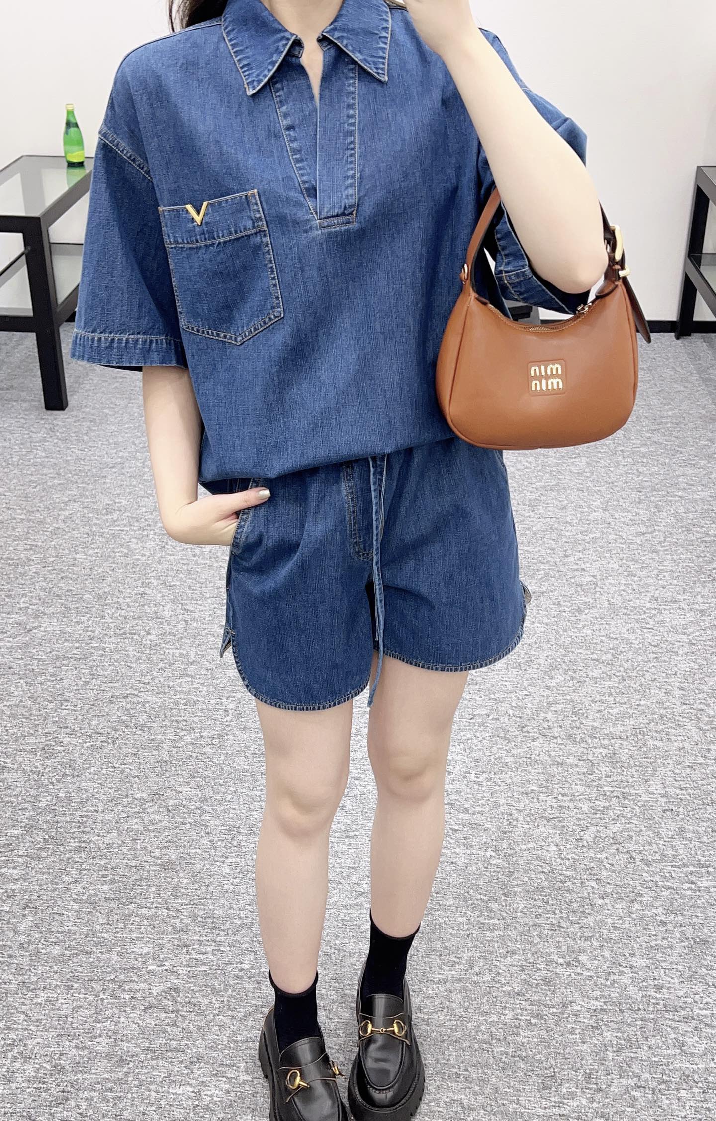 V 2025 new products Denim shorts set