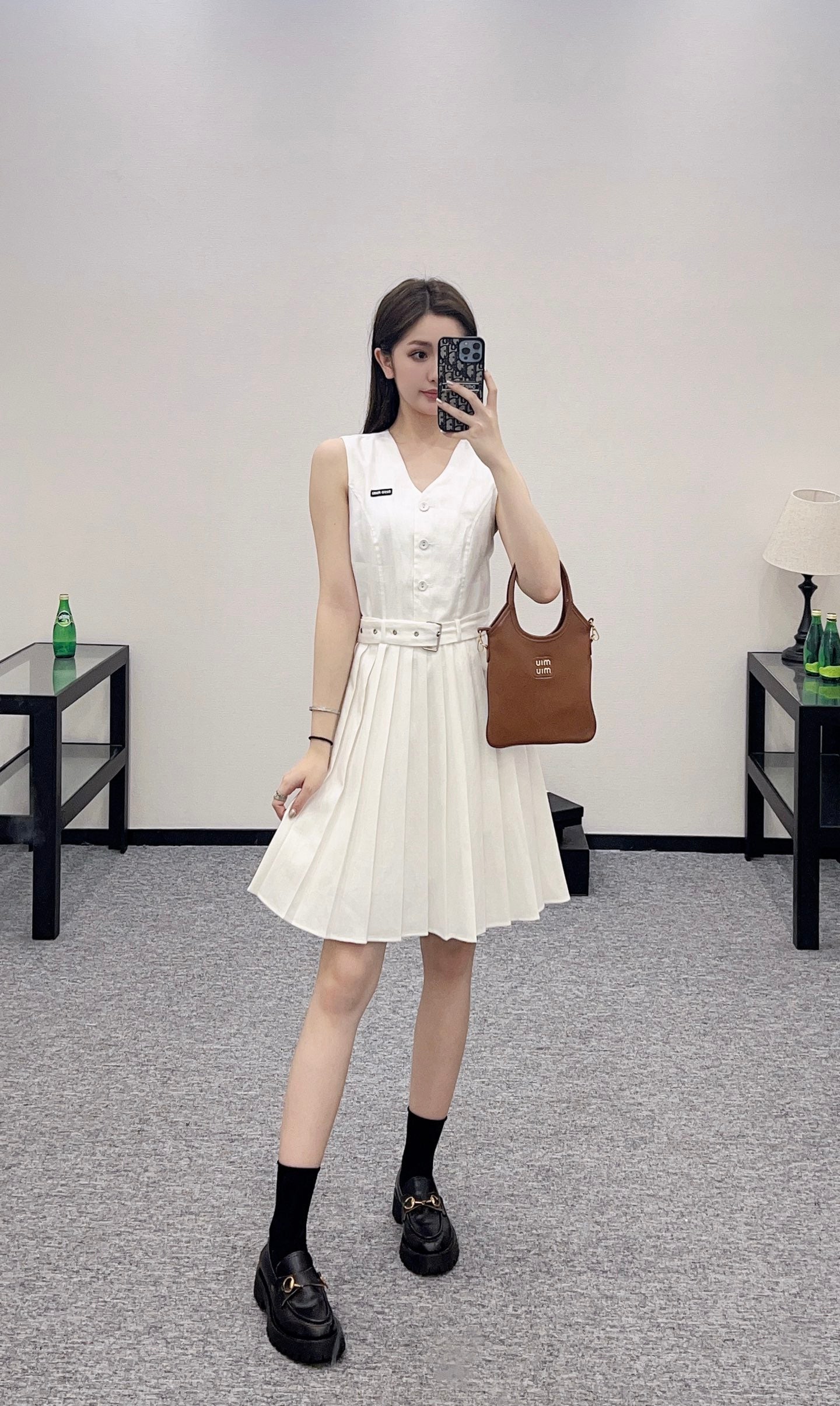 M 25 new product Belt pleated vest dress