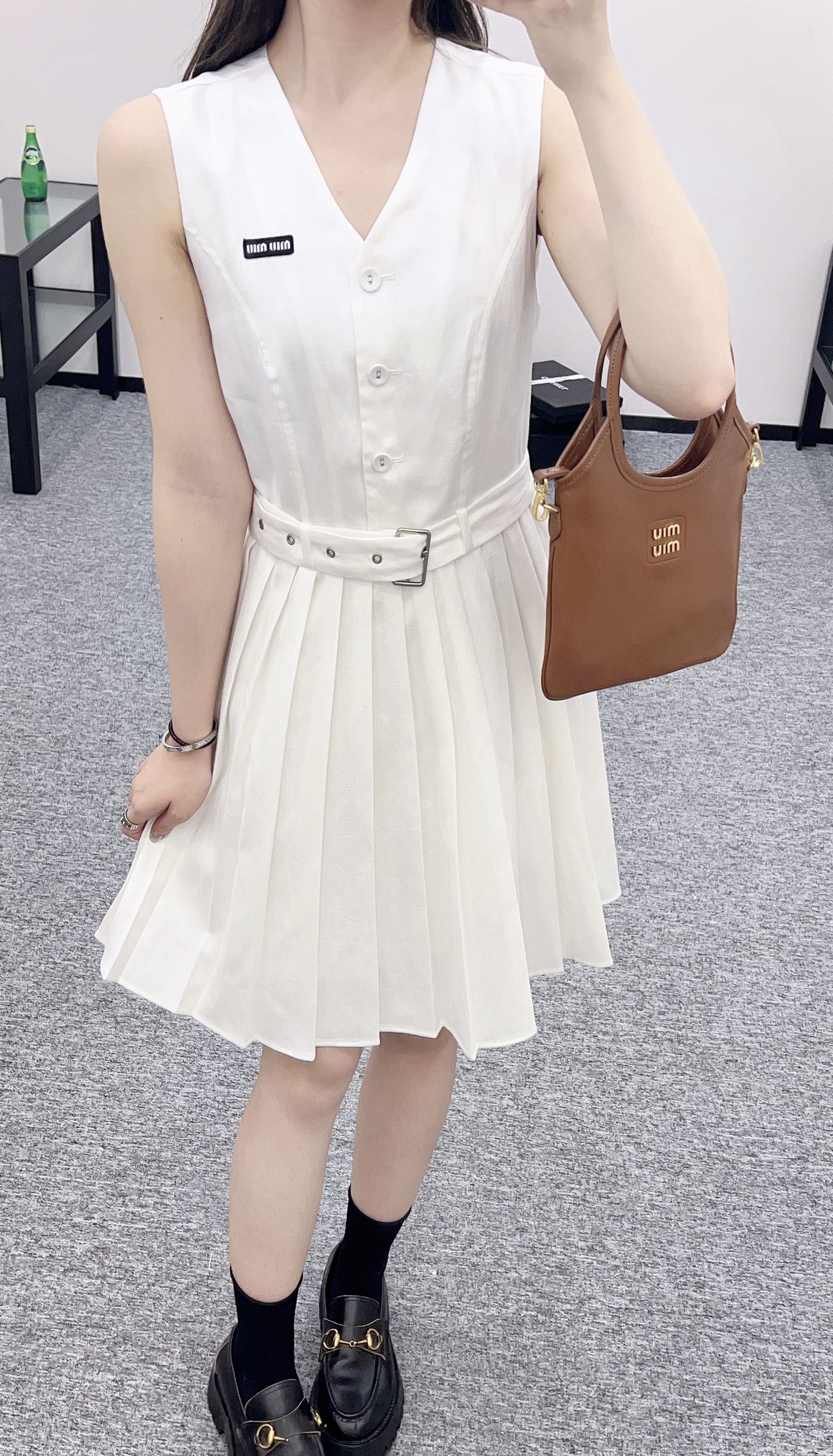 M 25 new product Belt pleated vest dress
