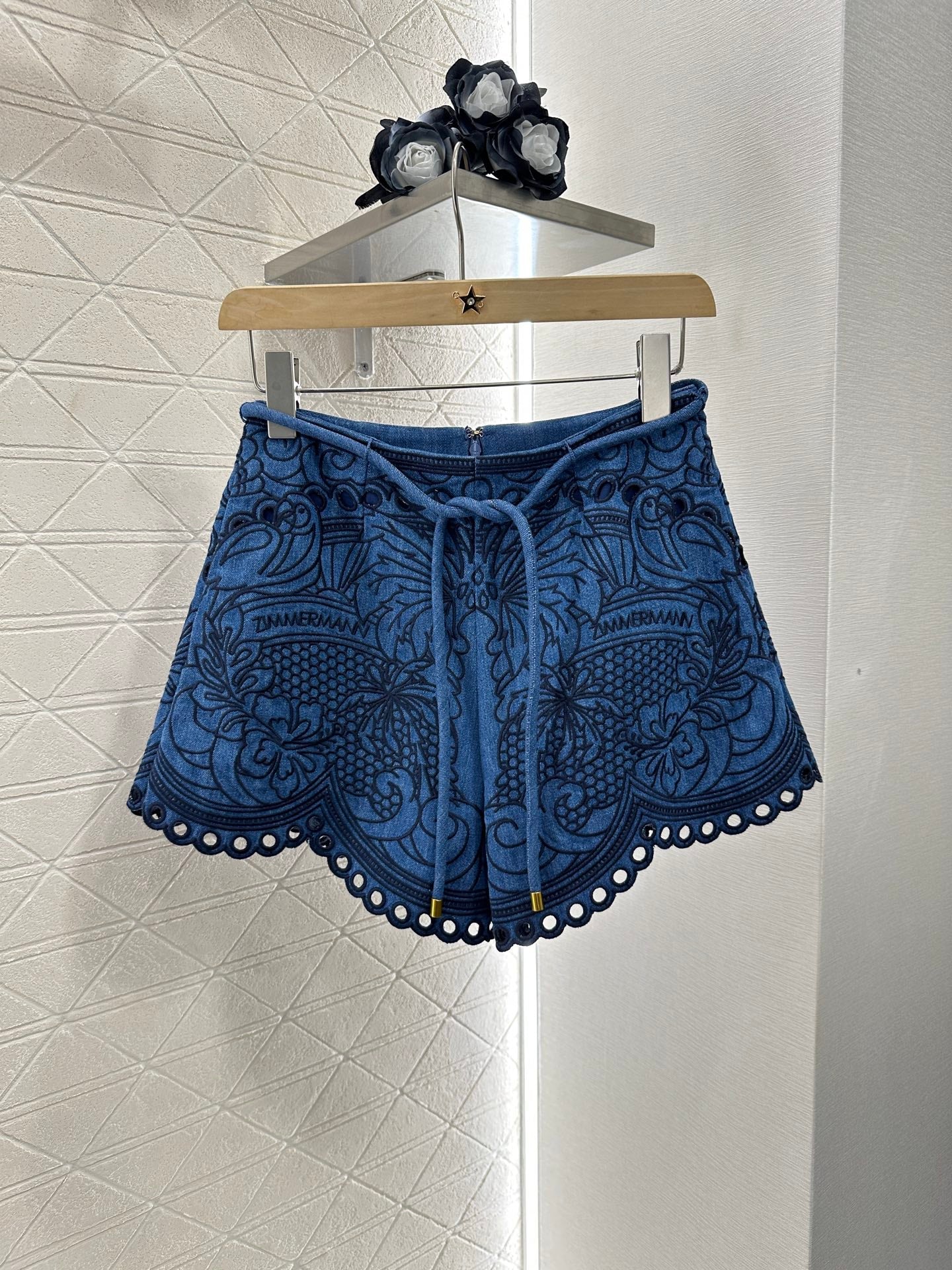 Z*♥New Arrival Embroidered Denim Shirt Shorts Set