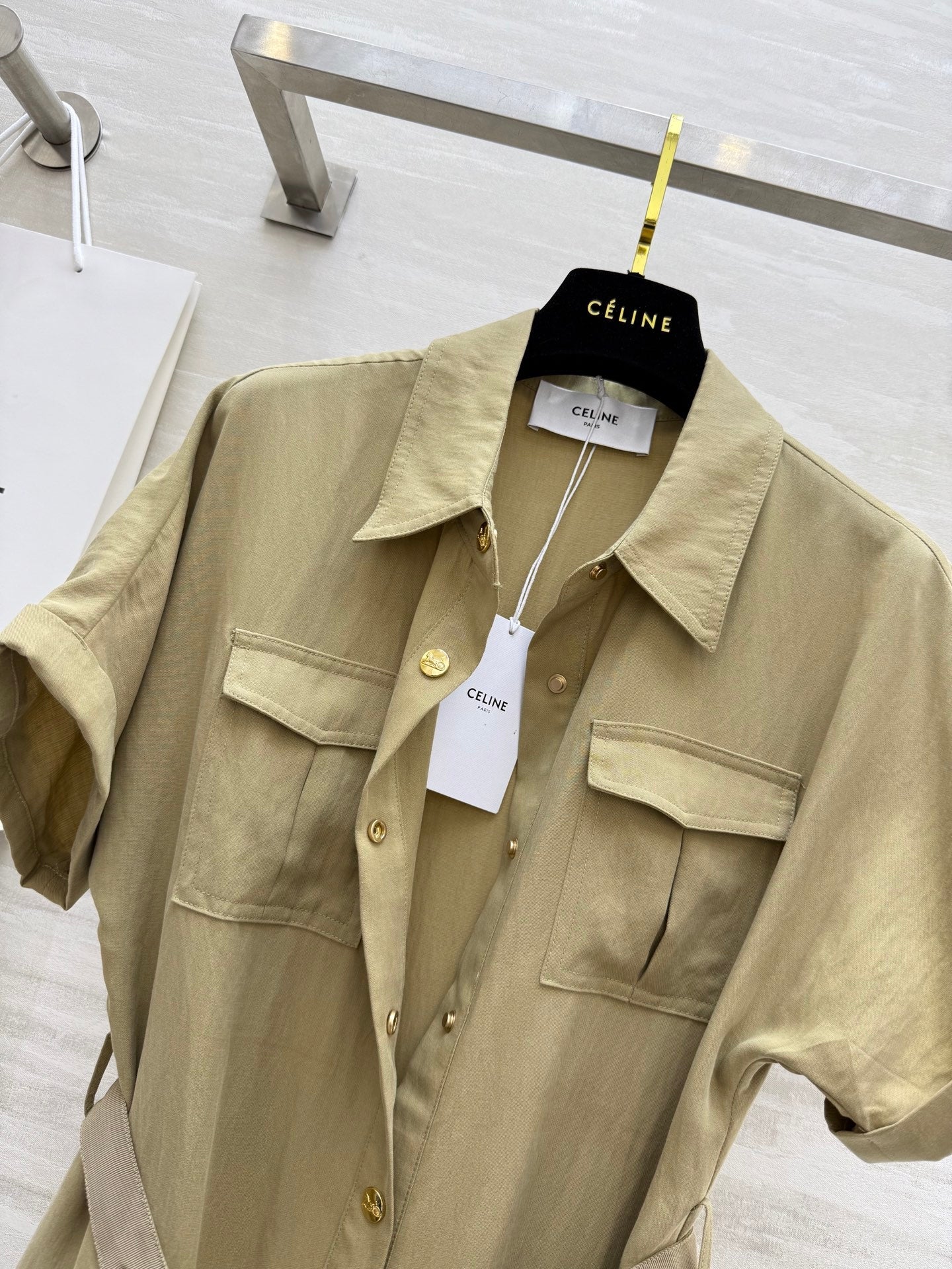 c*♥2025 new gold button lapel waisted dress