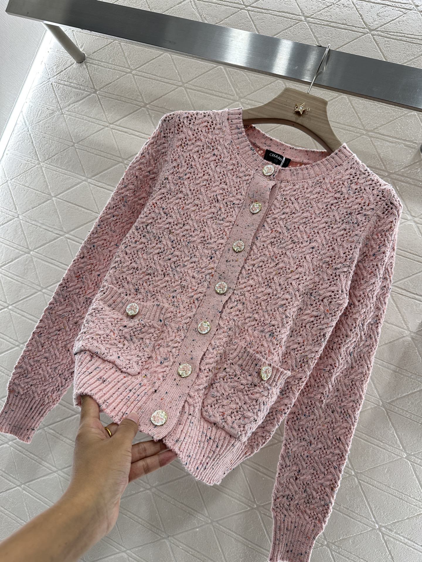 C 2025 new product Openwork knitted cardigan