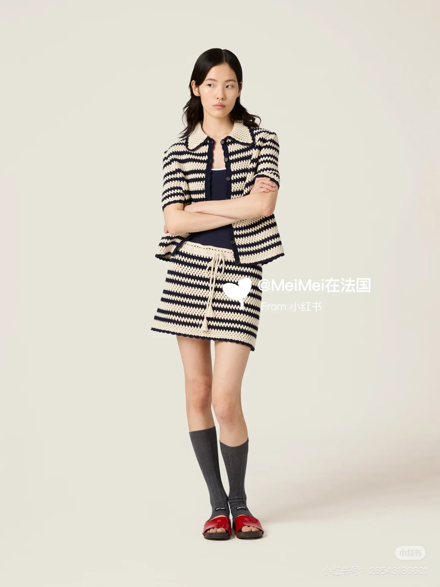 M 2025 new product Short-sleeved cardigan and skirt set