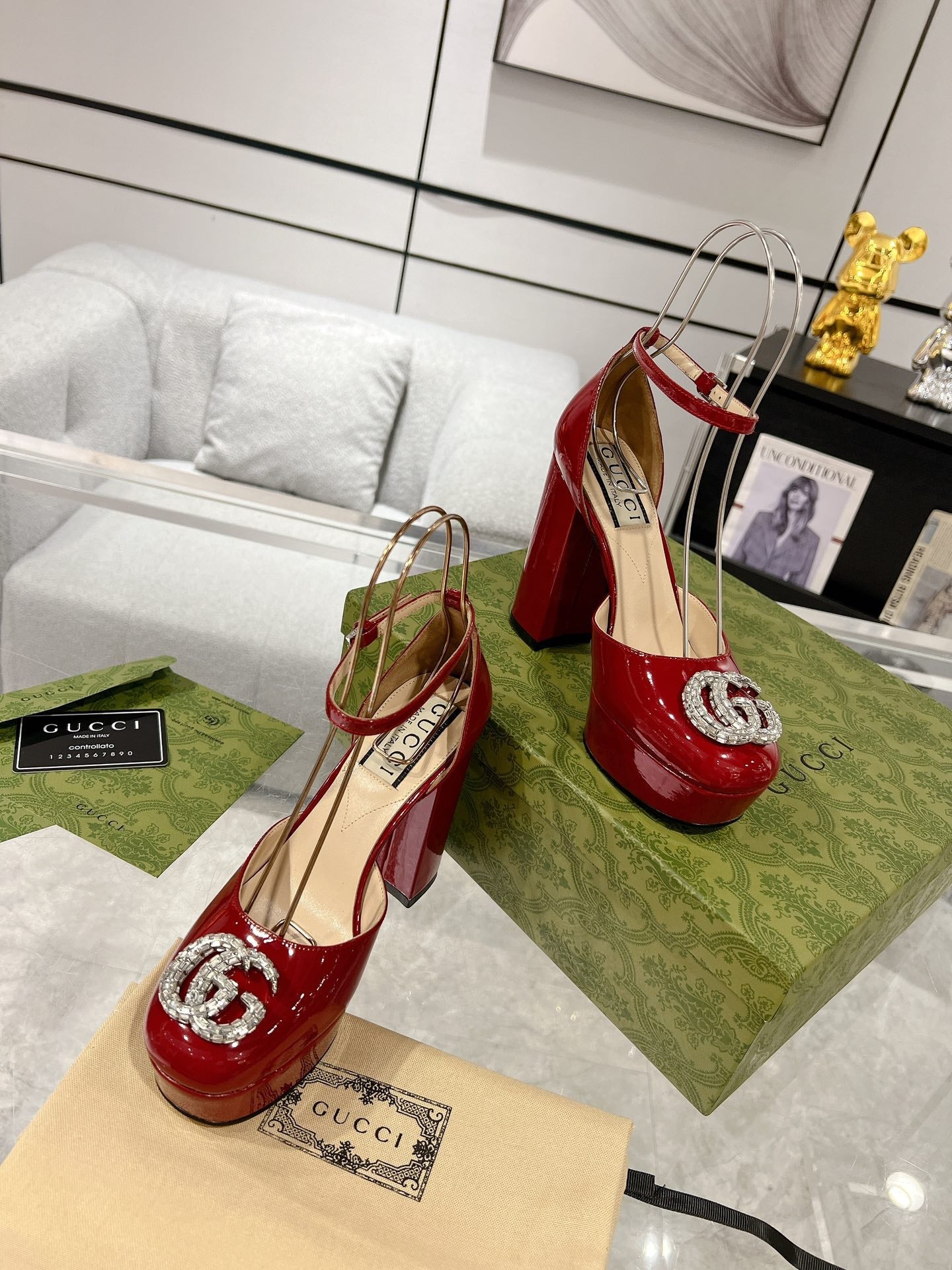 G New high heels with crystal diamond double G buckle