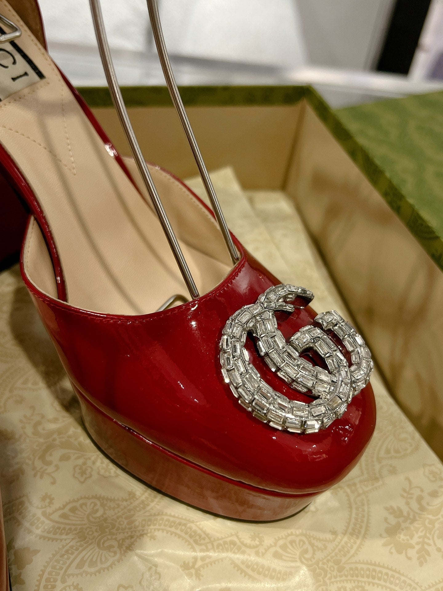 G New high heels with crystal diamond double G buckle