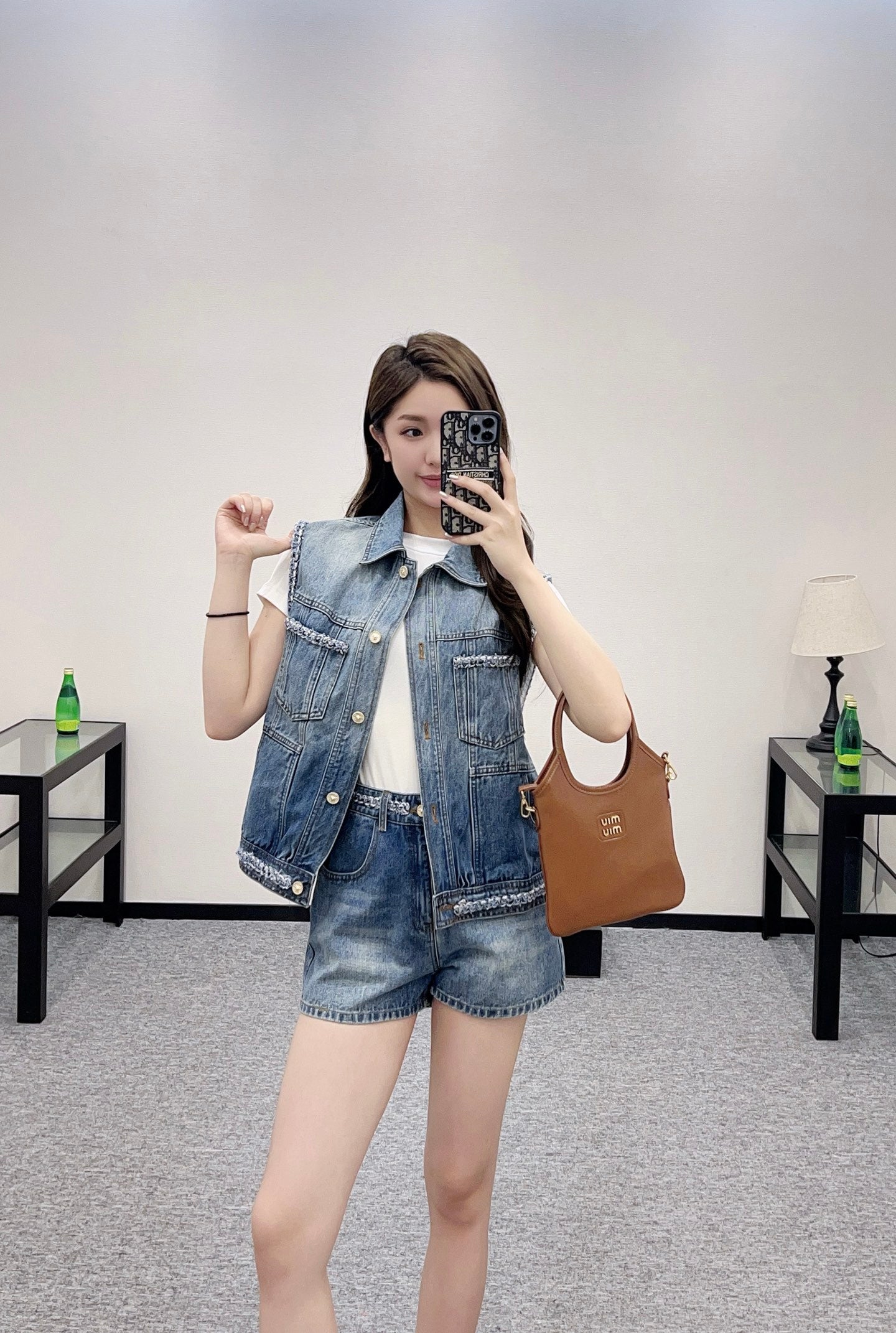 C 2025 new product Denim vest shorts set