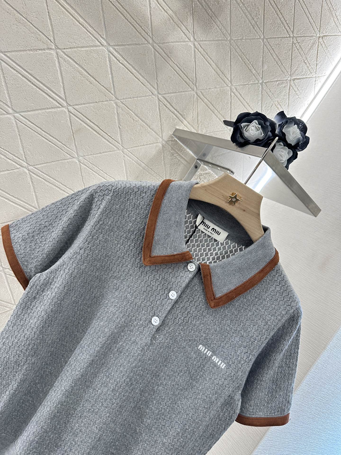M 2025 new product Knitted lapel short sleeves
