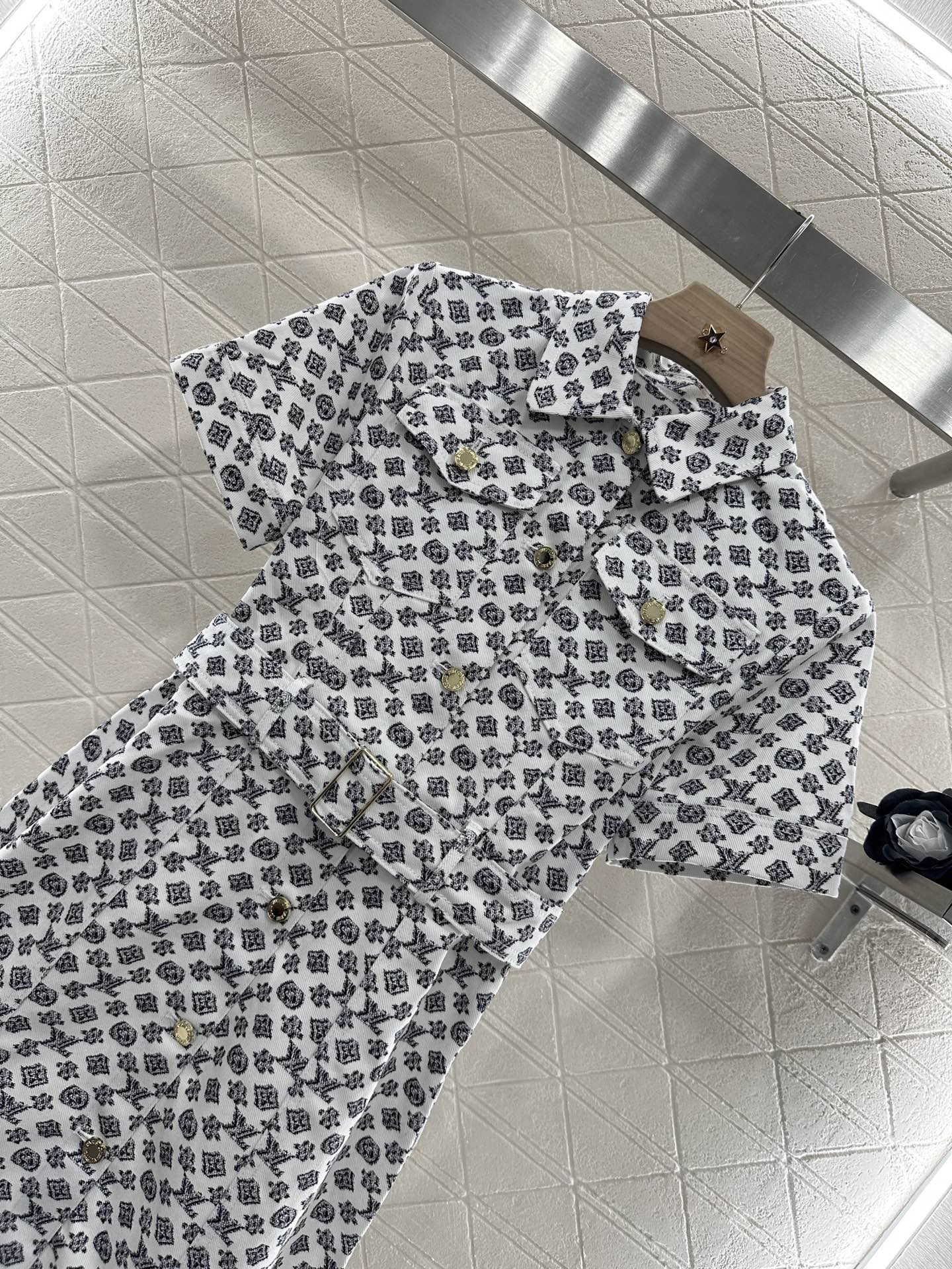 L 2025 new product Printed belt denim dress